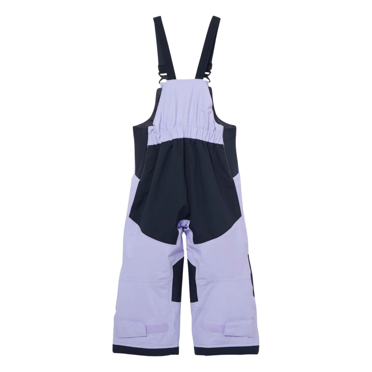 Rear view of Helly Hansen Kids Rider 2.0 Insulated Bib Pants in Bright Lavender with reinforced no-back-seam seat for added waterproofness and durability