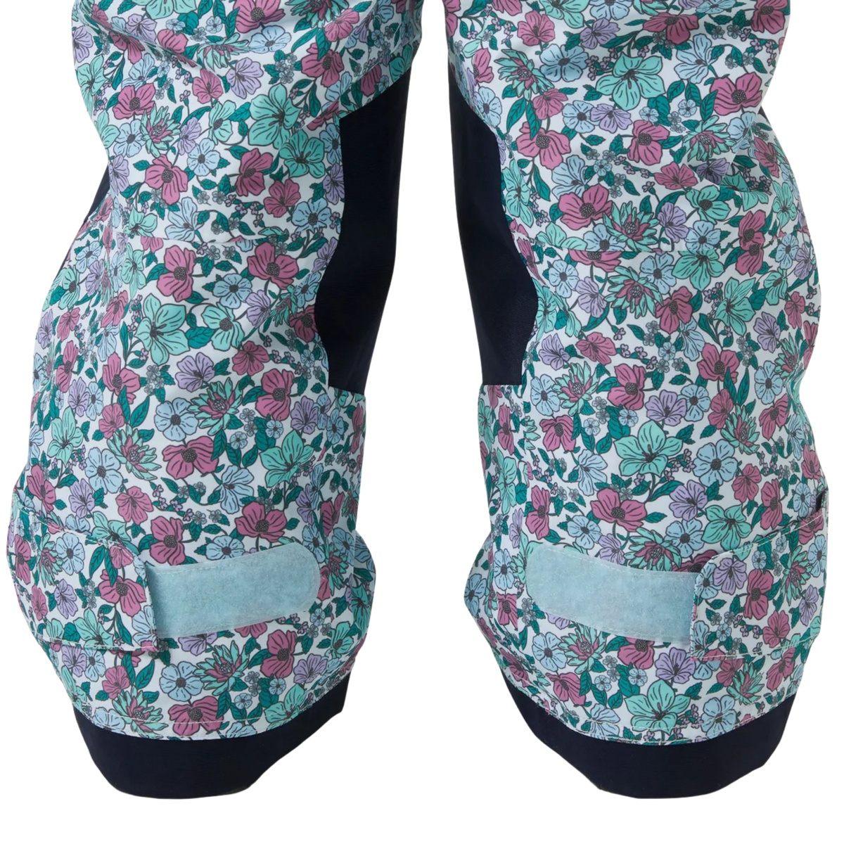 Helly Hansen Kids Rider 2.0 Insulated Bib Pants in Floral design with snow boot gaiter and underfoot rubber strap for a secure fit around winter boots