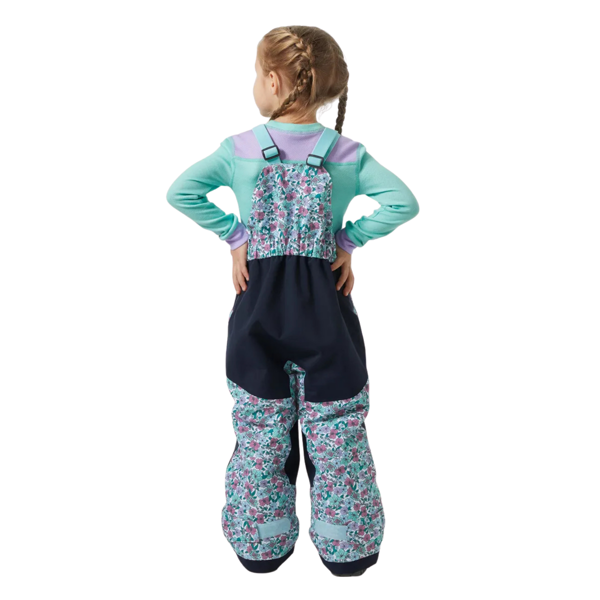 Rear view of Helly Hansen Kids Rider 2.0 Insulated Bib Pants with reinforced no-back-seam seat for added waterproofness and durability