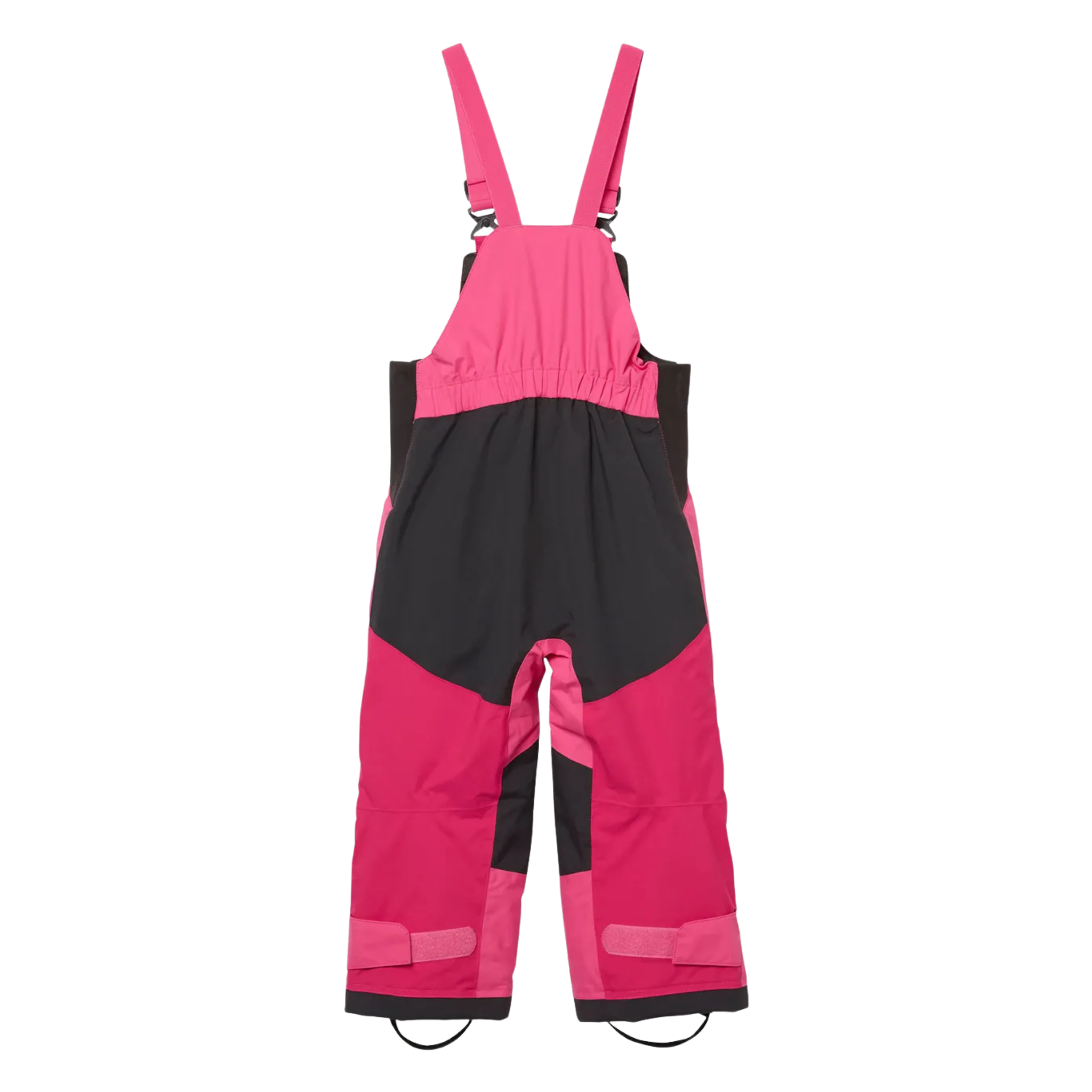Rear view of Helly Hansen Kids Rider 2.0 Insulated Bib Pants in Hot Pink with reinforced no-back-seam seat for added waterproofness and durability