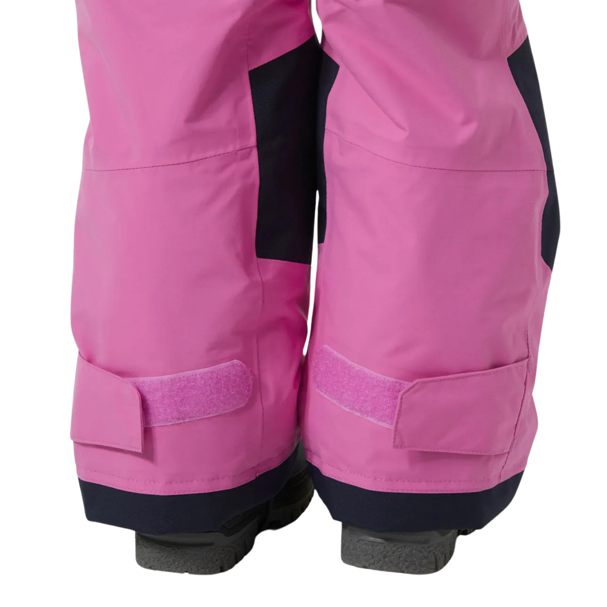 Helly Hansen Kids Rider 2.0 Insulated Bib Pants in Meta Pink with snow boot gaiter and underfoot rubber strap for a secure fit around winter boots