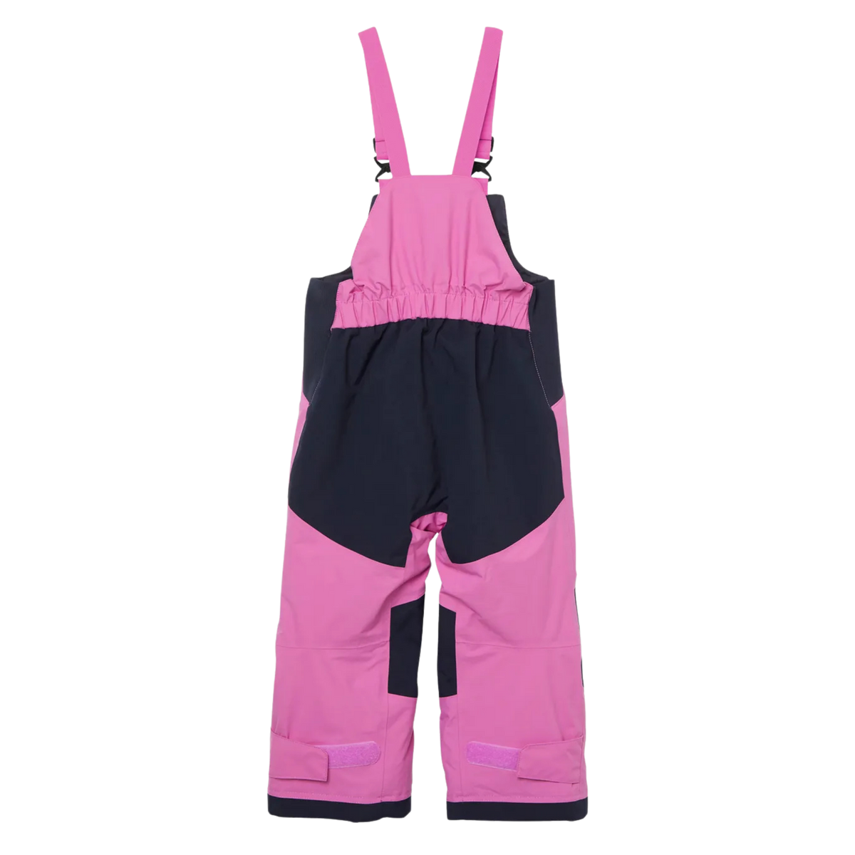 Rear view of Helly Hansen Kids Rider 2.0 Insulated Bib Pants in Meta Pink with reinforced no-back-seam seat for added waterproofness and durability
