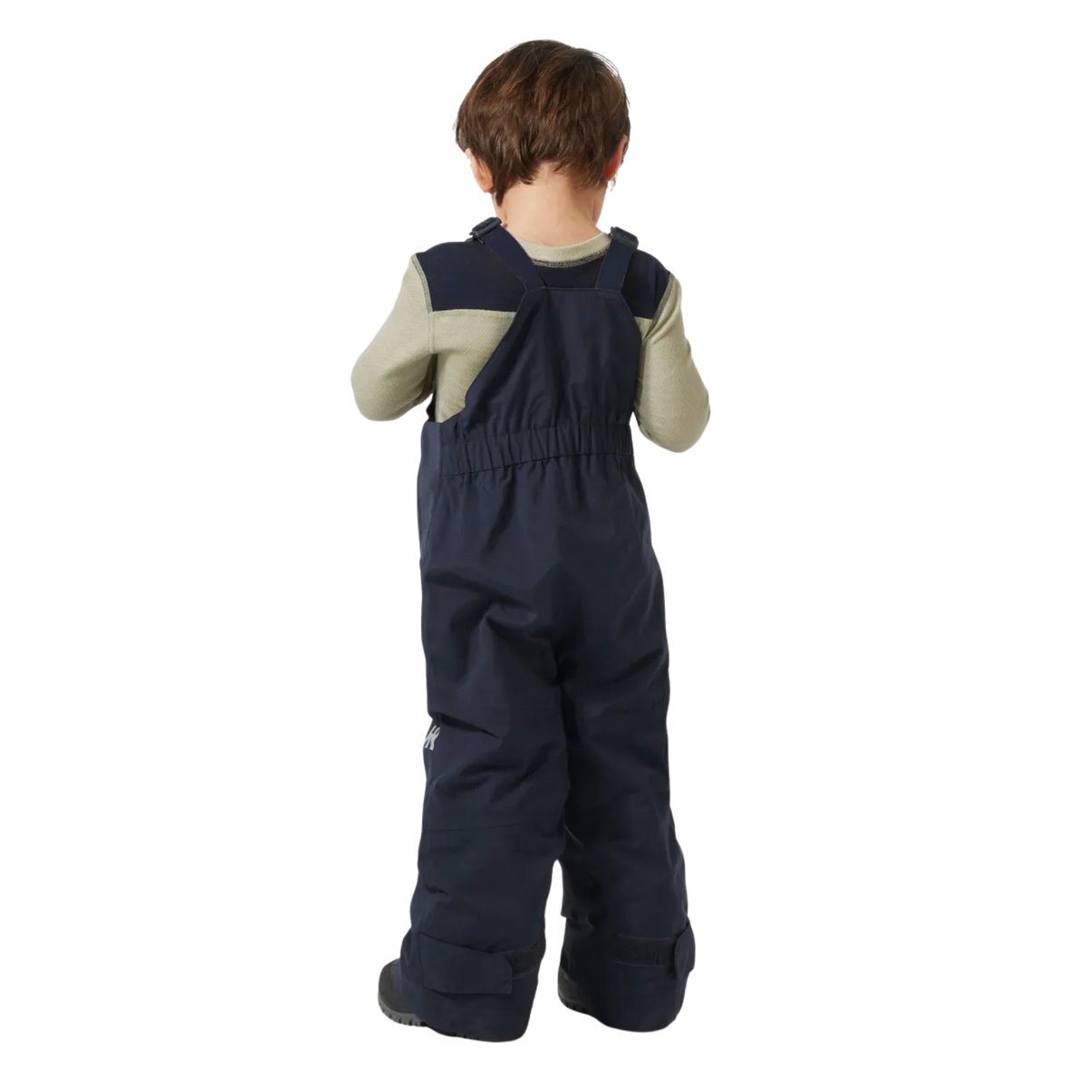 Rear view of Helly Hansen Kids Rider 2.0 Insulated Bib Pants with reinforced no-back-seam seat for added waterproofness and durability