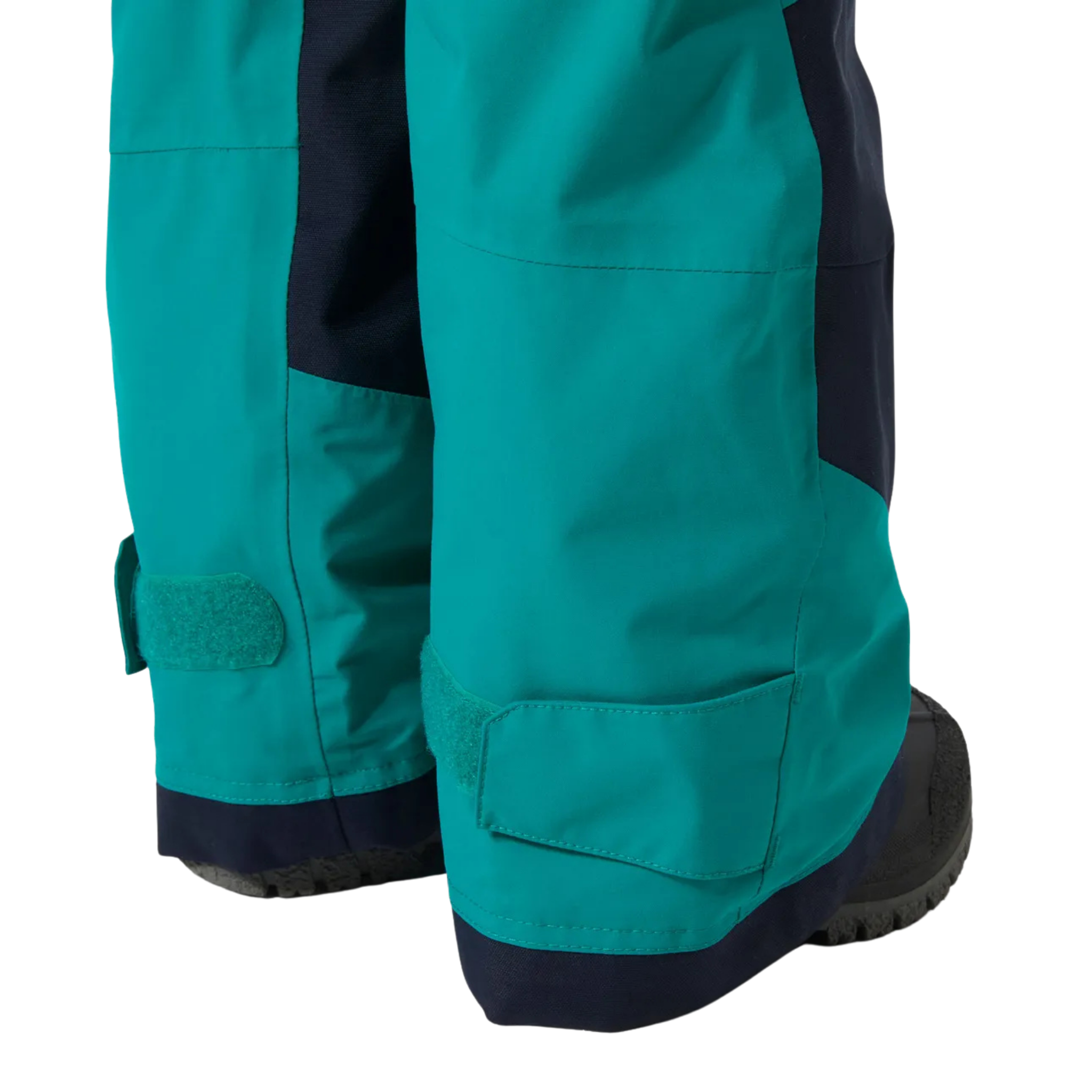 Helly Hansen Kids Rider 2.0 Insulated Bib Pants in Signal Green with snow boot gaiter and underfoot rubber strap for a secure fit around winter boots