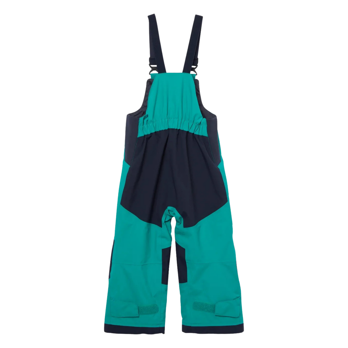 Rear view of Helly Hansen Kids Rider 2.0 Insulated Bib Pants in Signal Green with reinforced no-back-seam seat for added waterproofness and durability