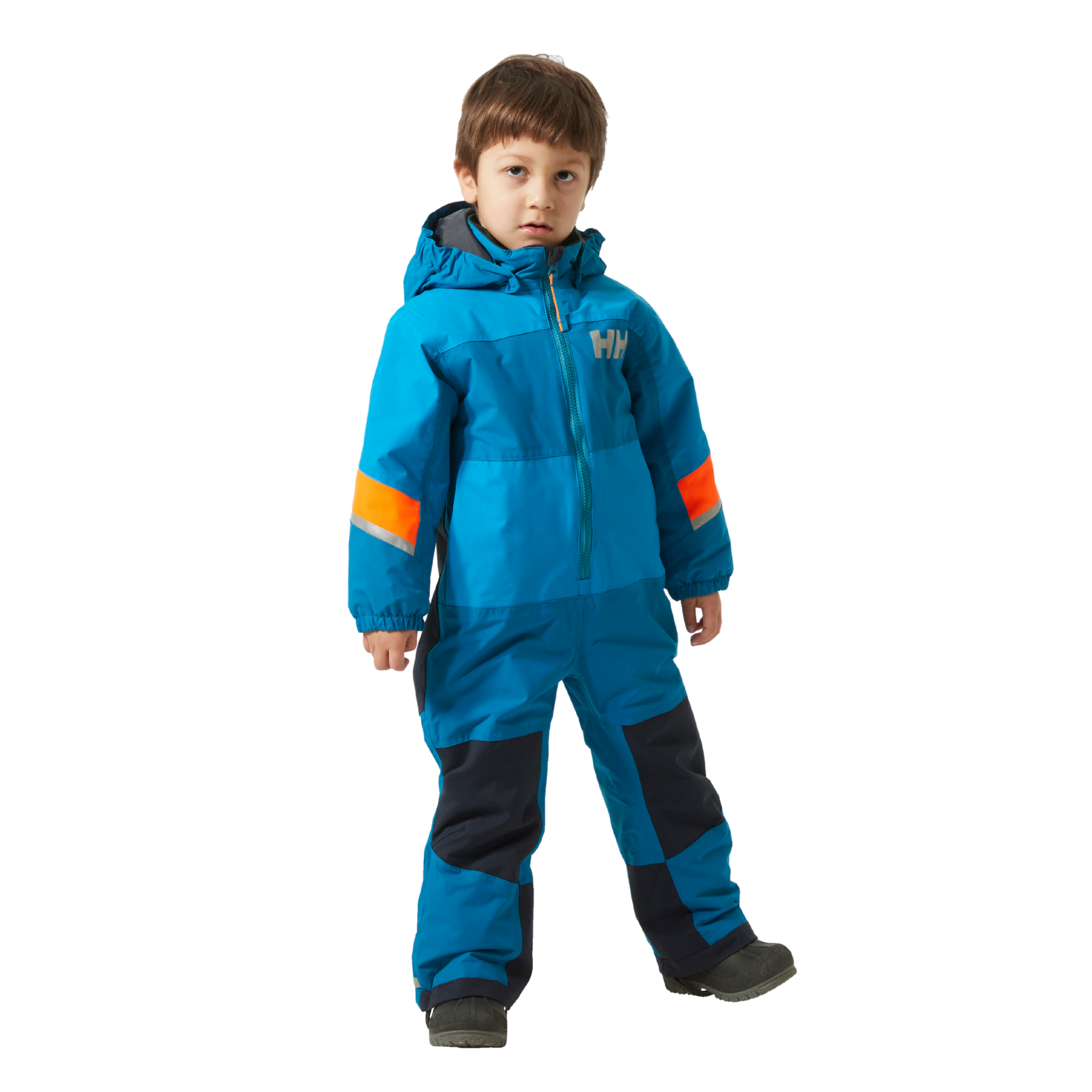Front view of Helly Hansen Kids Rider 3.0 Snowsuit in Cerulean Blue with waterproof 2-layer HELLY TECH Performance and 133g PrimaLoft insulation