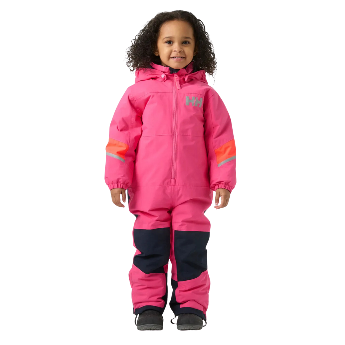 Front view of Helly Hansen Kids Rider 3.0 Snowsuit in Hot Pink with waterproof 2-layer HELLY TECH Performance and 133g PrimaLoft insulation