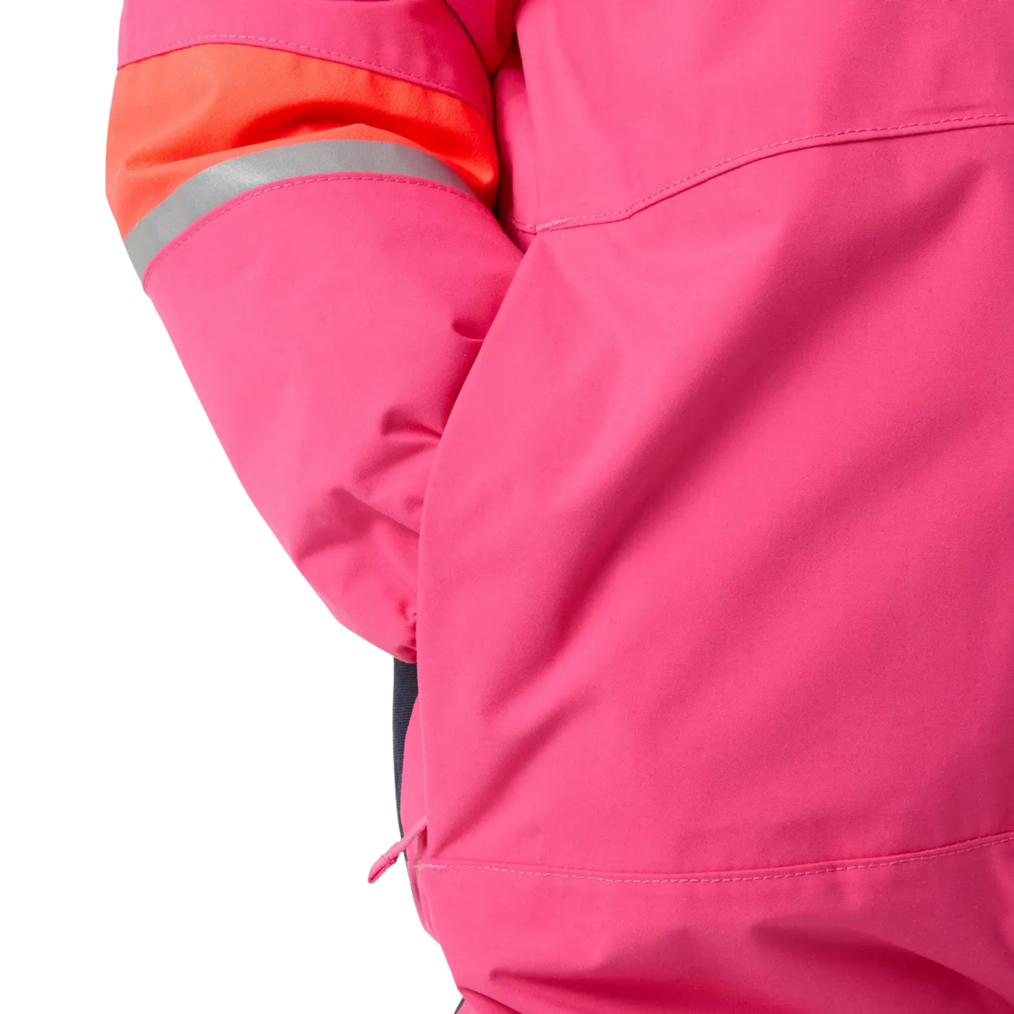 Helly Hansen Kids Rider 3.0 Snowsuit in Hot Pink with secure zippered hand pocket and soft fleece lining for warmth and comfortable storage