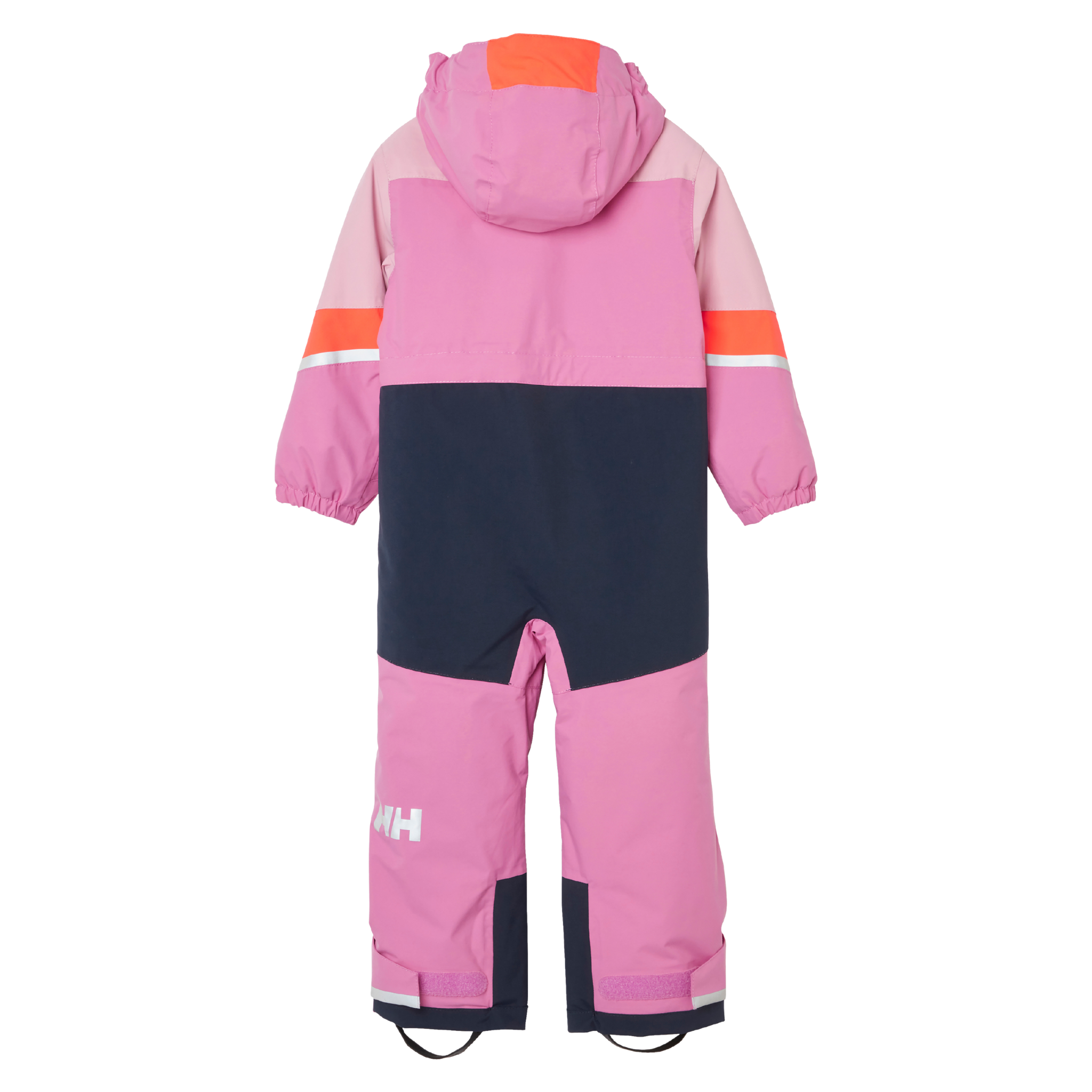 Rear view of Helly Hansen Kids Rider 3.0 Snowsuit in Meta Pink with reinforced no-back-seam seat construction for added waterproofness and durability