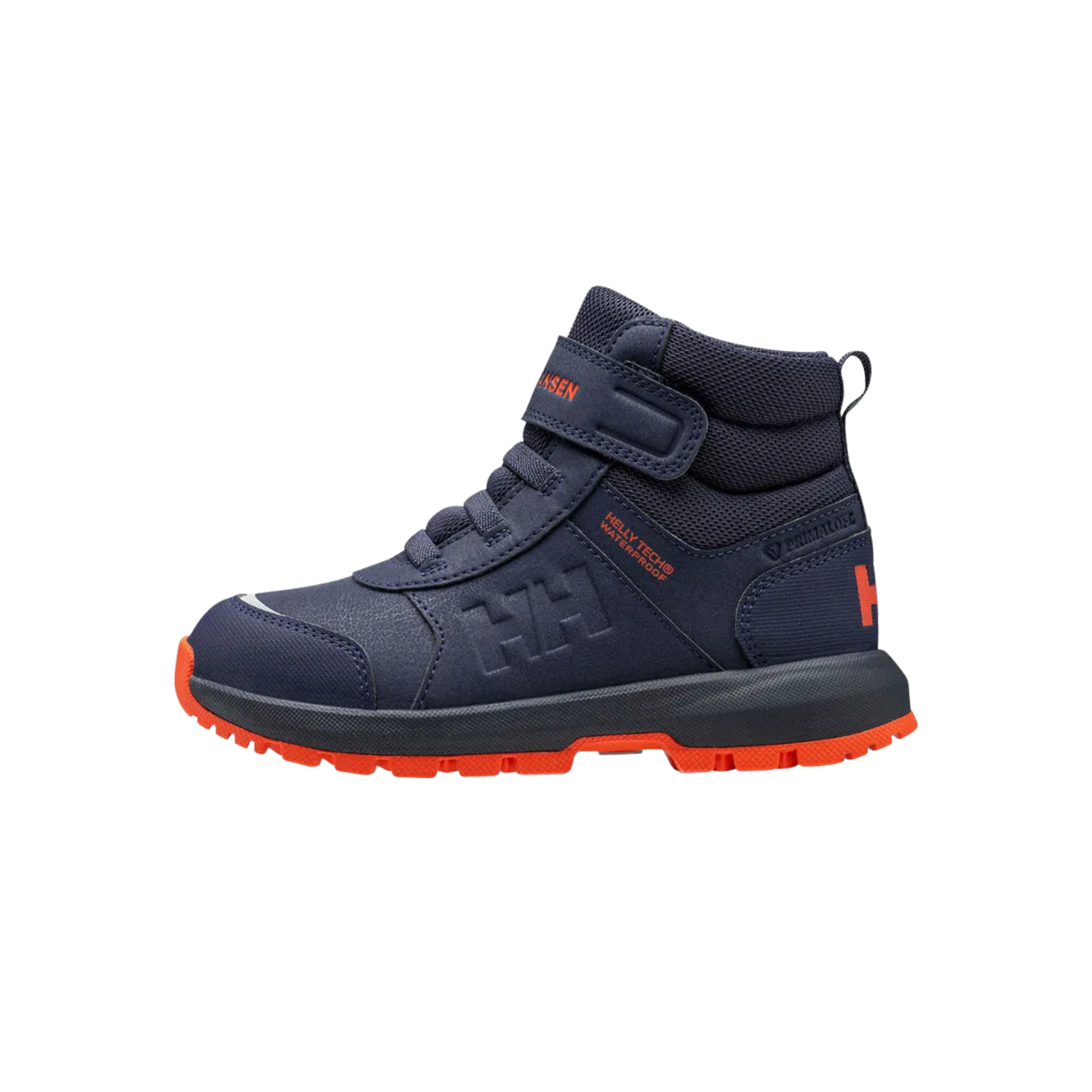 Helly Hansen Kids Shelter Boots HT in Navy / Cherry Tomato with HELLY TECH waterproofing, 200g PrimaLoft insulation and HH Max Grip outsole
