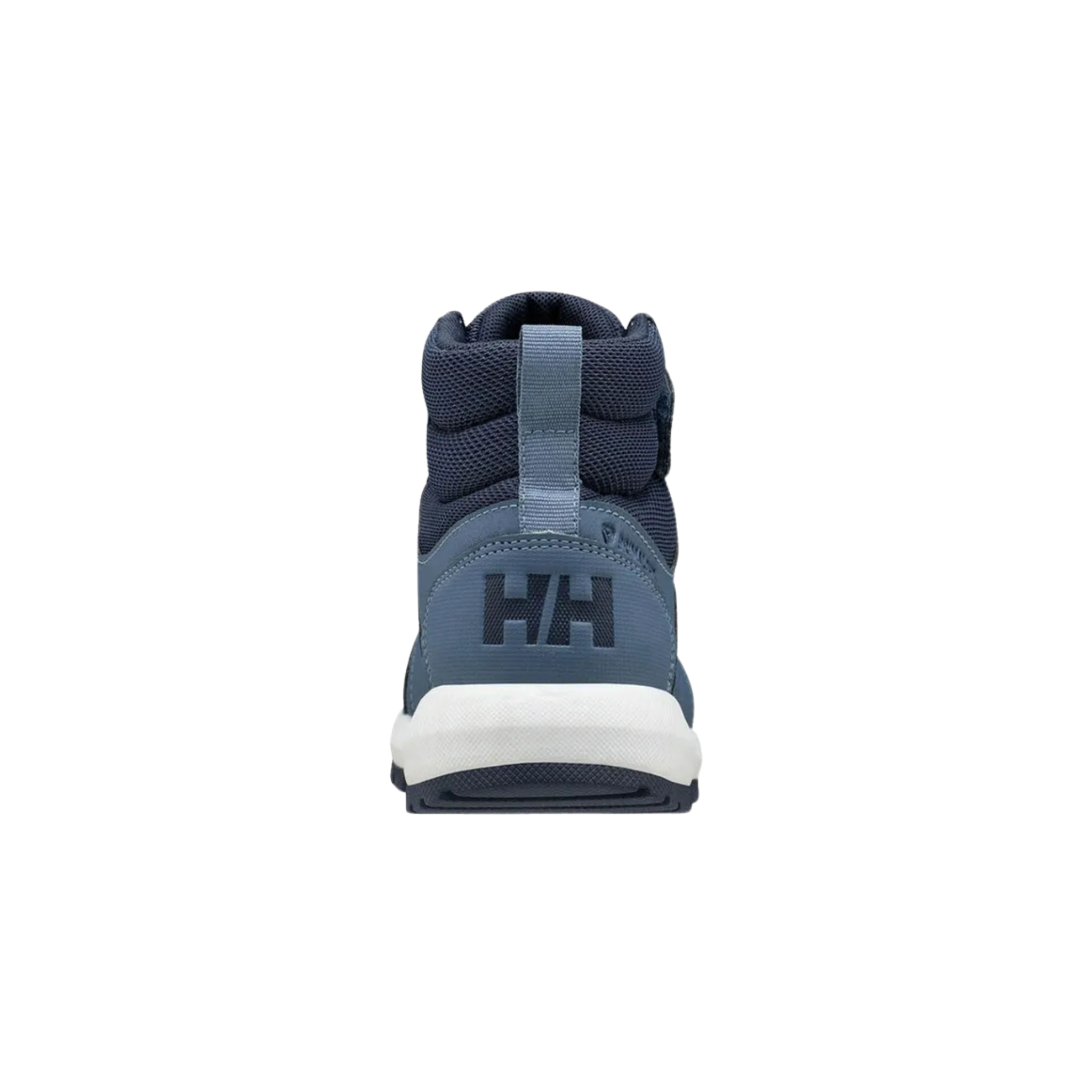 Rear view of Helly Hansen Kids Shelter Boots HT in Navy with reinforced heel, padded comfort collar and recycled materials