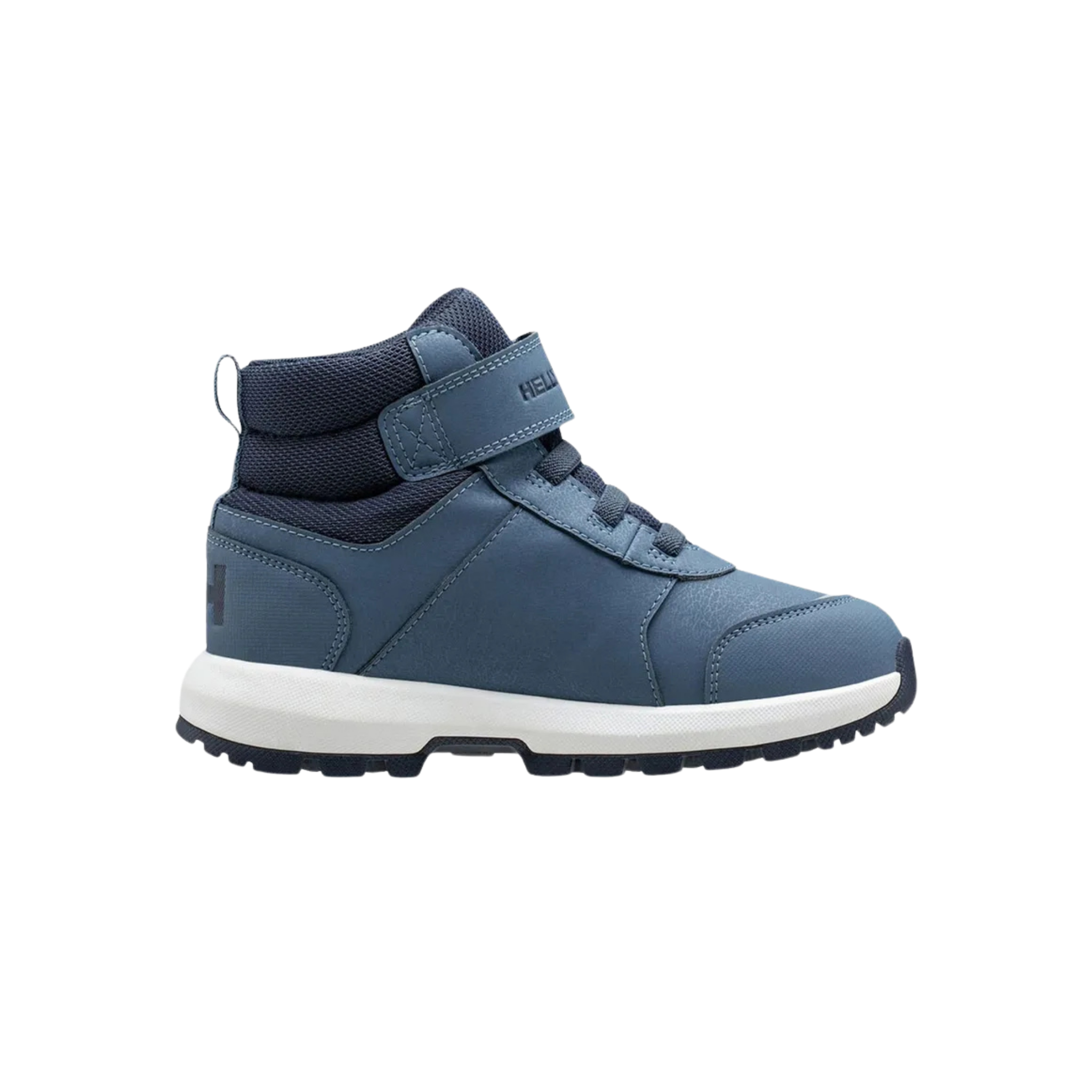 Side view of Helly Hansen Kids Shelter Boots HT in Navy with HELLY TECH waterproofing, HH Pro Guard and 200g PrimaLoft insulation