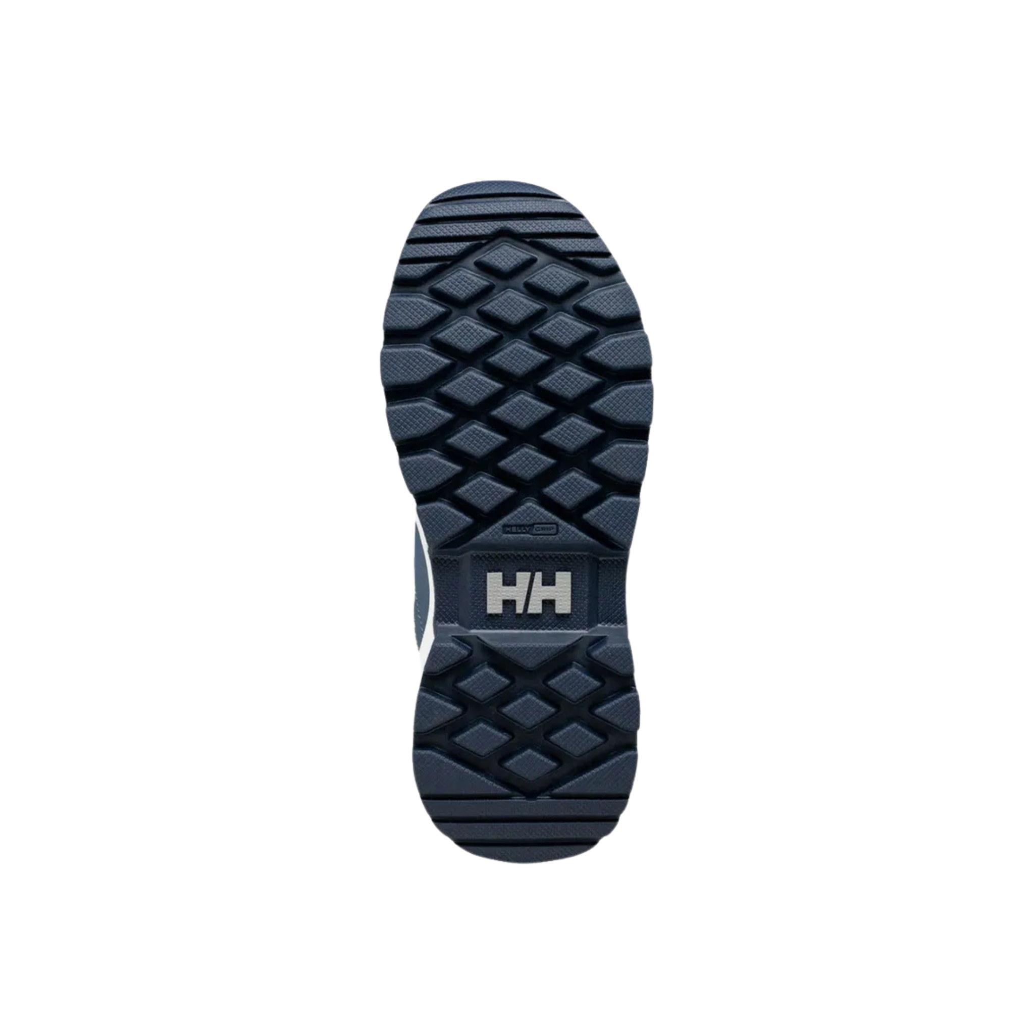 Sole view of Helly Hansen Kids Shelter Boots HT in Navy with HH Max Grip traction designed for slippery winter surfaces