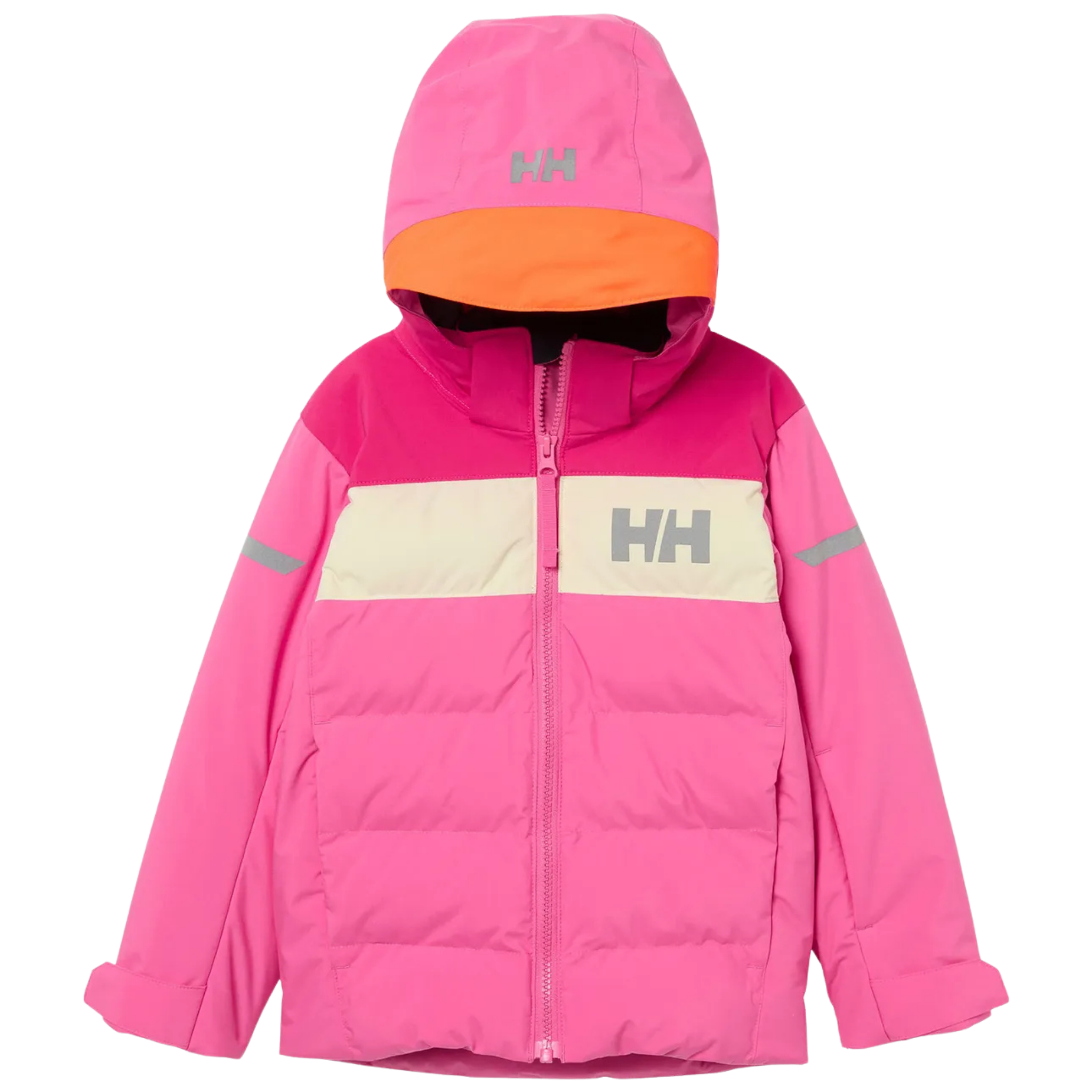 Helly Hansen Kids Vertical Insulated Jacket in Hot Pink with 170g PrimaLoft BLACK insulation, water-resistant exterior and powder skirt