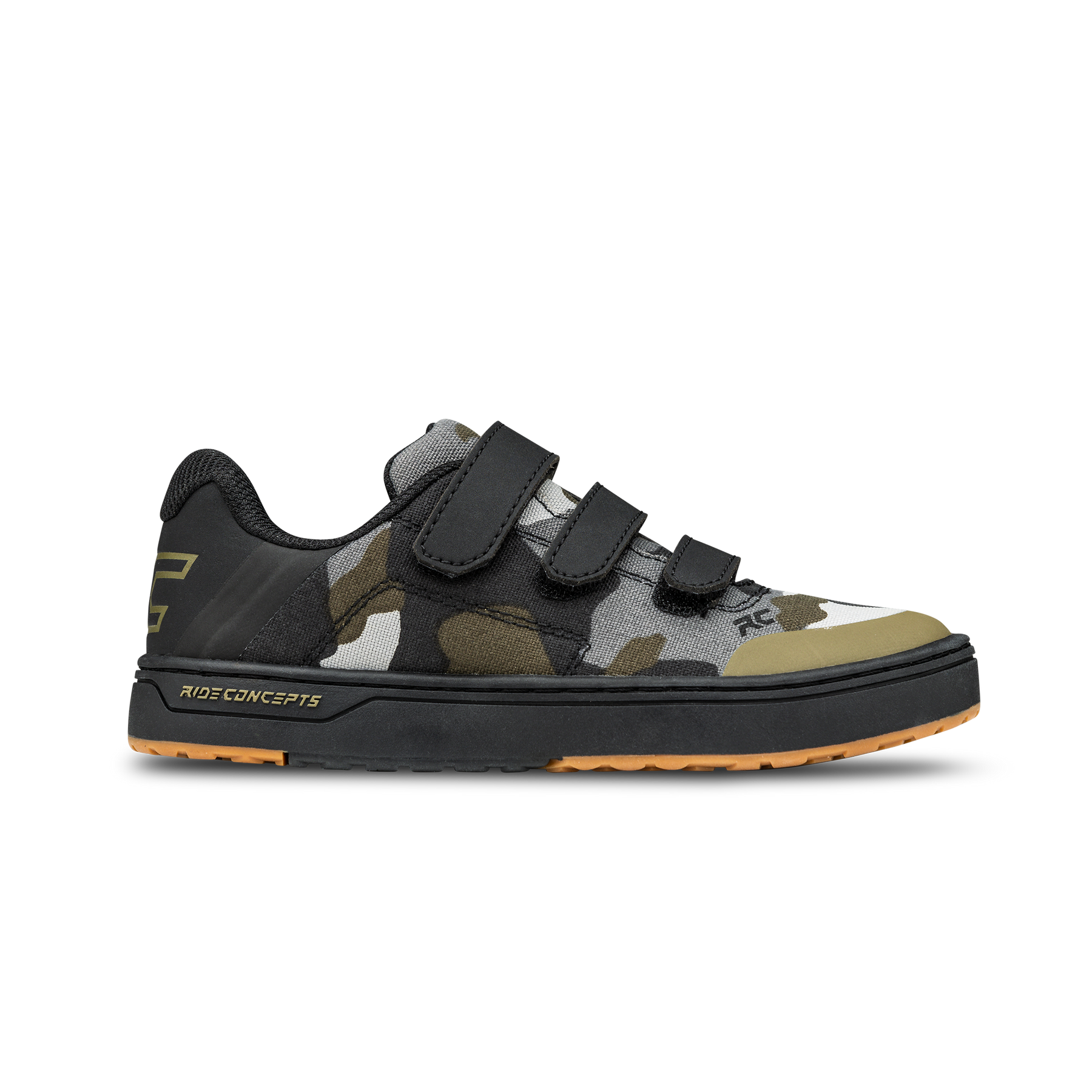 Black and camouflage kids shoe with velcro straps