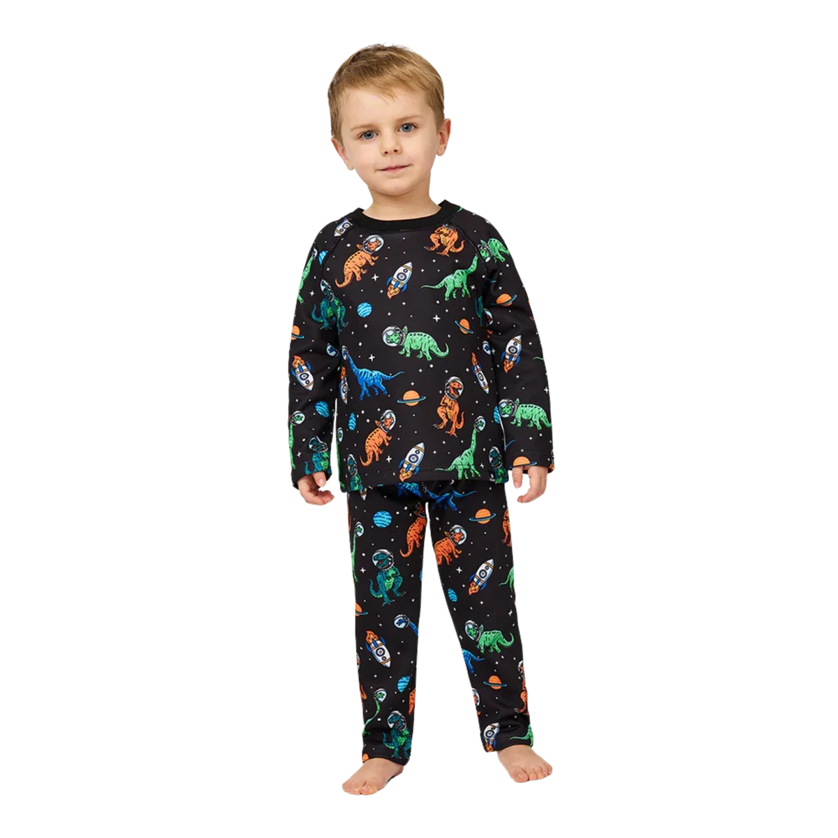 Kombi B3 Velvet Fleece Set in Astro Dino design with 240 g/m² heavyweight fleece, plush velour lining and matching thermal top and pants