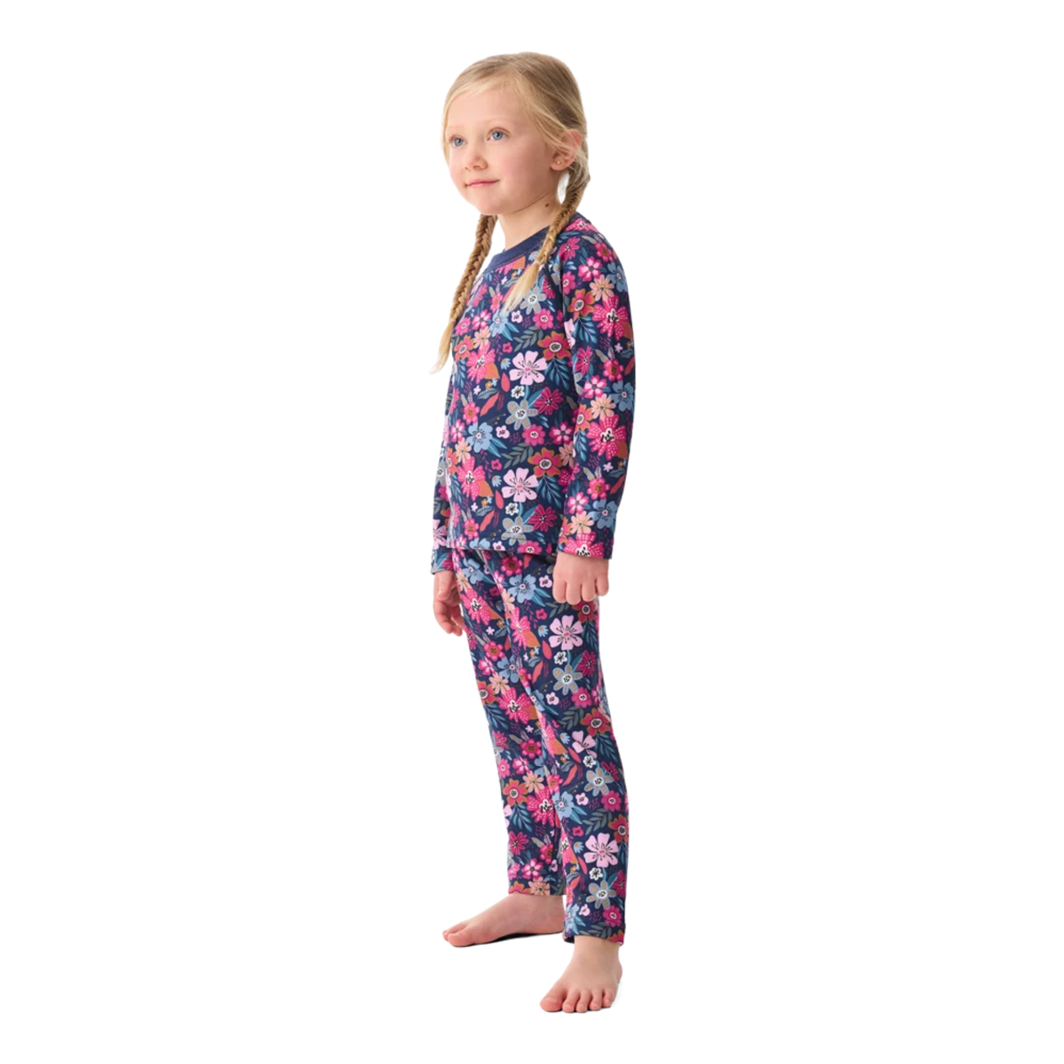 Side view of Kombi B3 Velvet Fleece Set in Flower Blossom design with 240 g/m² heavyweight velour-lined fleece, regular fit and flexible stretch construction