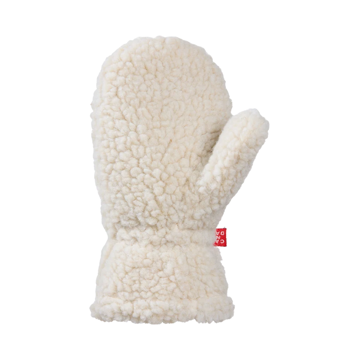 Palm view of Kombi Camila Children Mitt in Moonstone with durable synthetic suede reinforcement for winter play and everyday wear