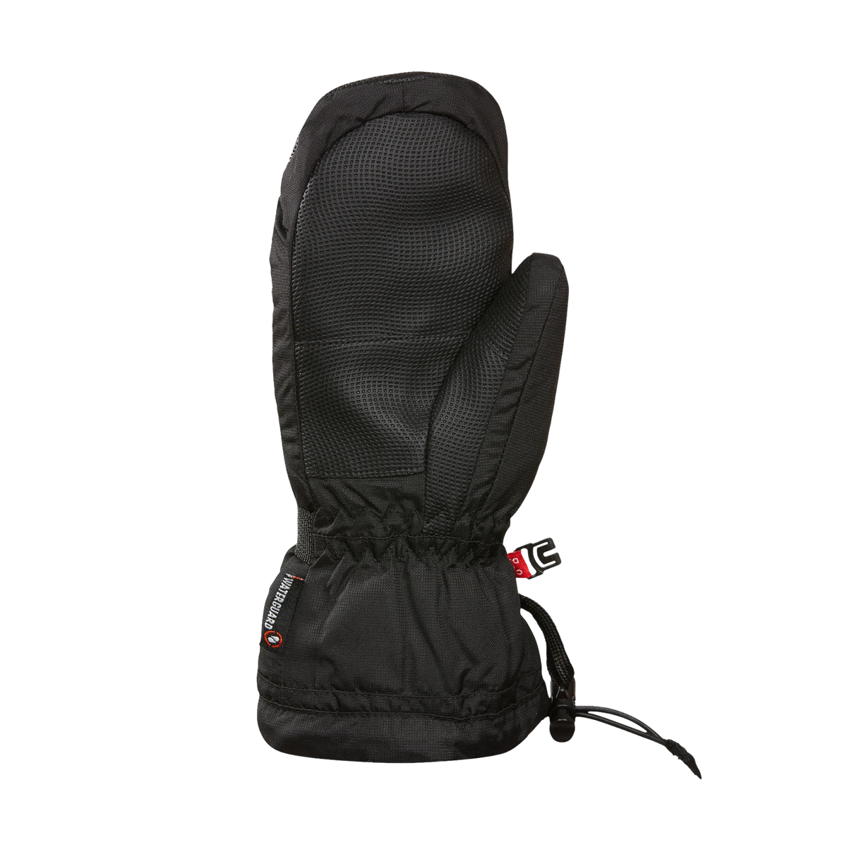 Palm view of Kombi The Original Junior Mitten in Black showing durable water-resistant textured synthetic leather