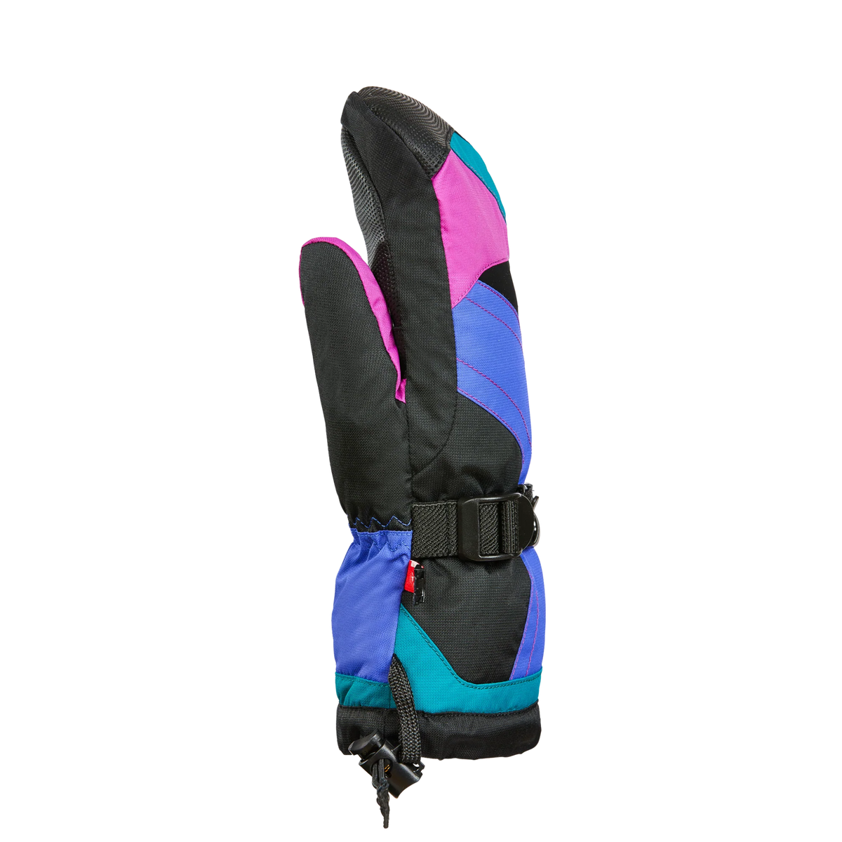 Side view of Kombi The Original Junior Mitten in Orchid Pop design with durable textured fabric and Warmth Level 3 insulation