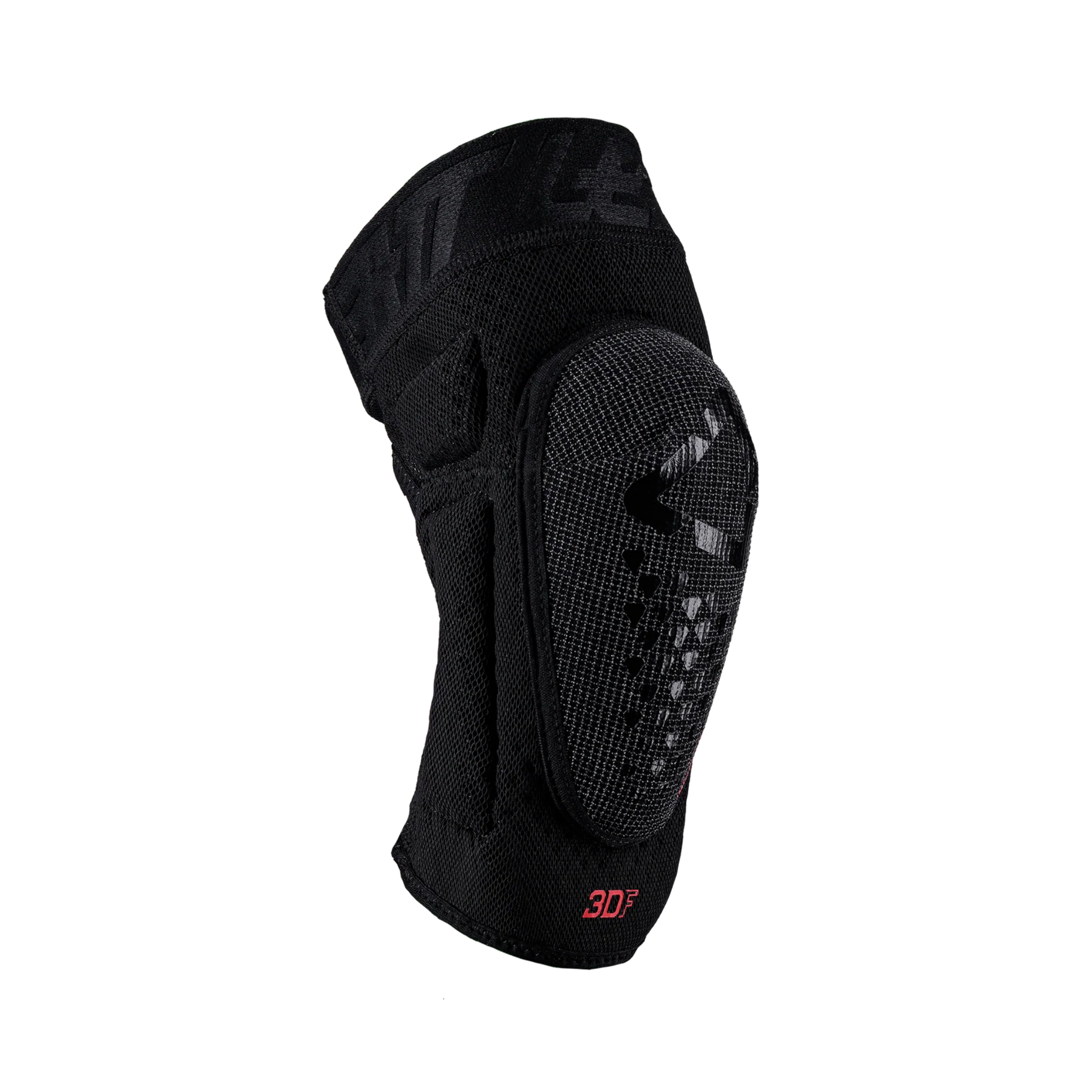 Side profile of Leatt 3DF 5.0 EVO Mini knee guards showing ergonomic pre-curved fit