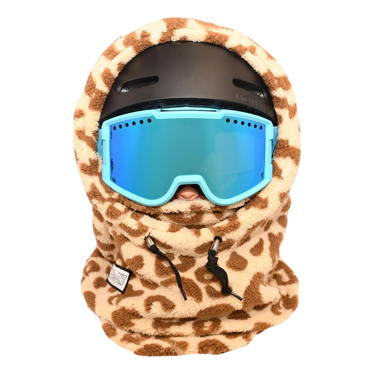 MDX One Over the Helmet Balaclava in Giraffe design with double-layered plush fleece, stretchy helmet-friendly fit and full head, neck and face coverage