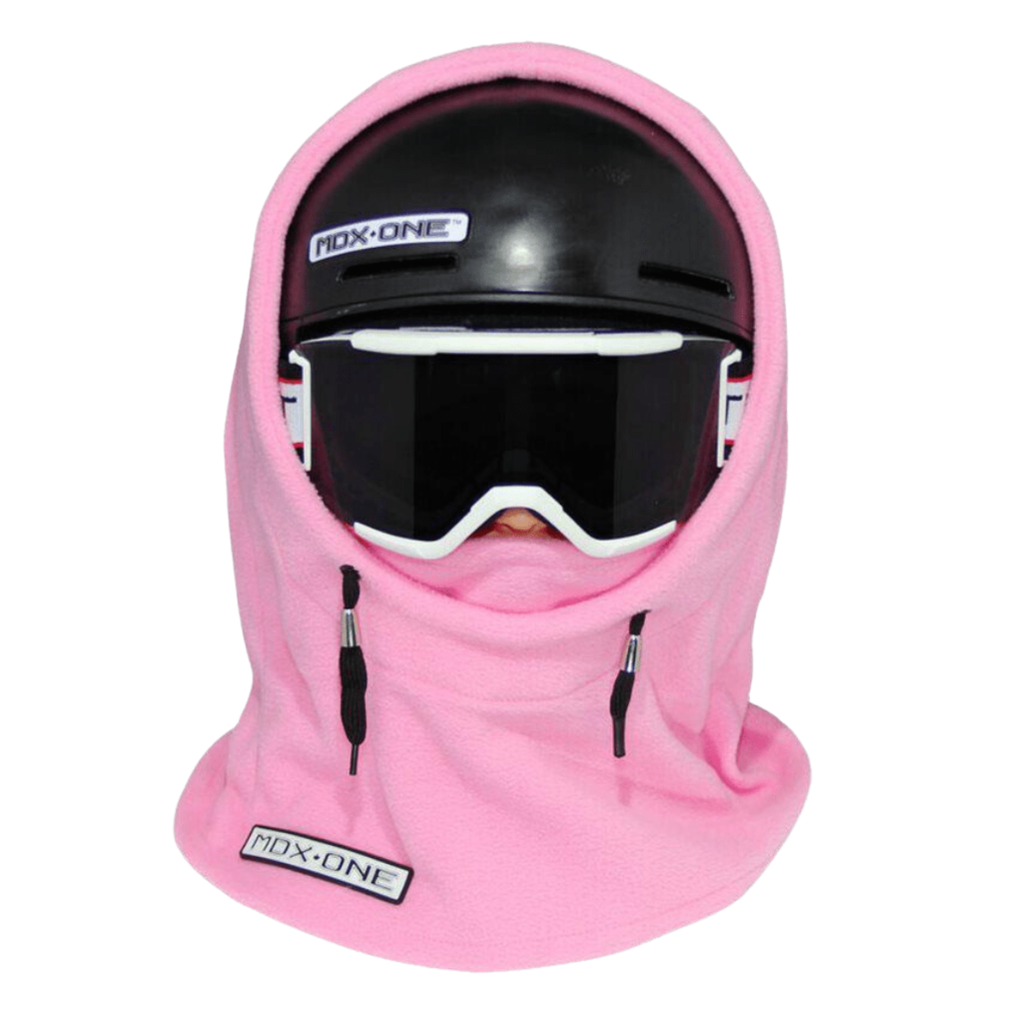 MDX One Over the Helmet Balaclava in Pink with double-layered plush fleece, stretchy helmet-friendly fit and full head, neck and face coverage