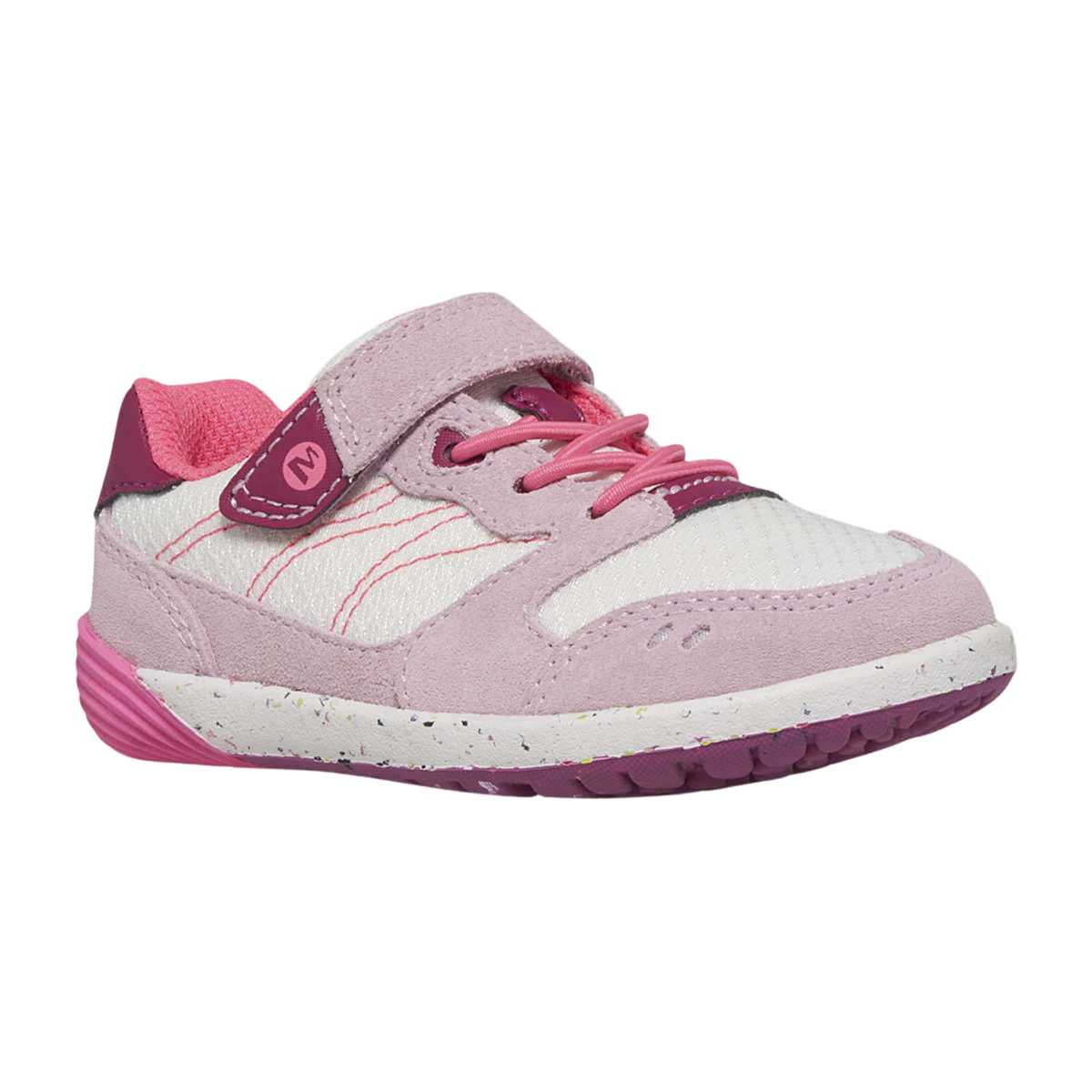 Merrell Bare Steps A83 Toddler Sneaker in Lilac Pastel with extra-wide toe box and rounded outsole edges designed for developing feet