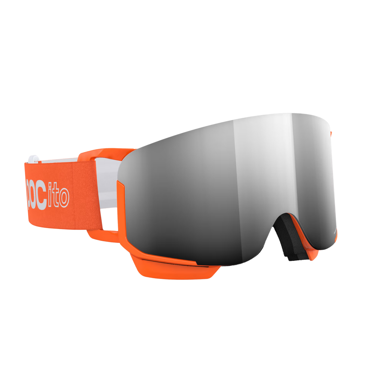 Side view of POCito Nexal Fluorescent ski goggles with cylindrical lens, frame outriggers and extended facial coverage