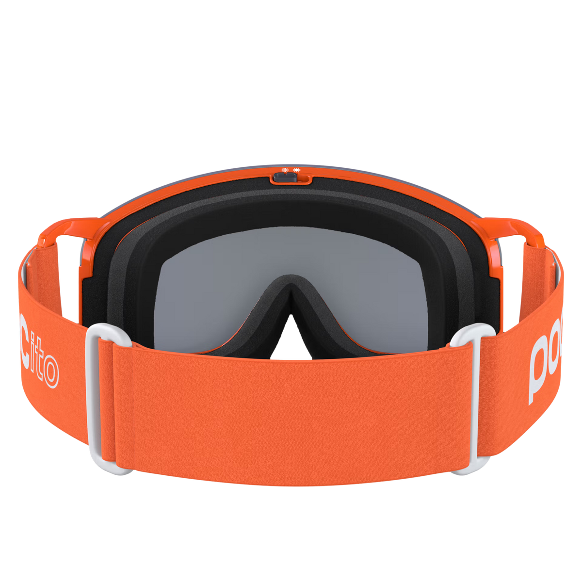 POCito Nexal Fluorescent ski goggles strap detail designed for a secure comfortable fit with a ski helmet