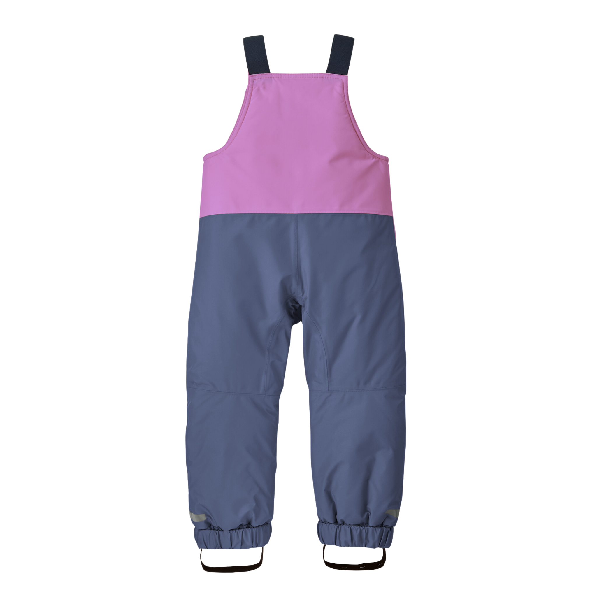 Rear view of Patagonia Baby Snow Pile Bib Pants in Brisk Purple with full insulated coverage, adjustable shoulder straps and waterproof shell