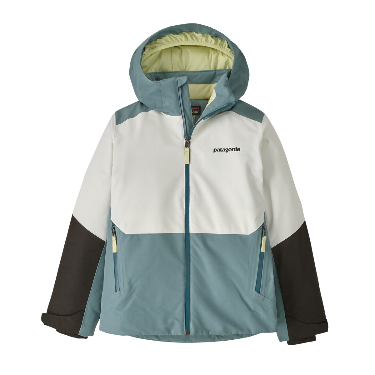 Patagonia Kids Powder Town Jacket in Blue Sage with H2No 2-layer waterproof shell, 100-g Thermogreen insulation, powder skirt and RECCO reflector