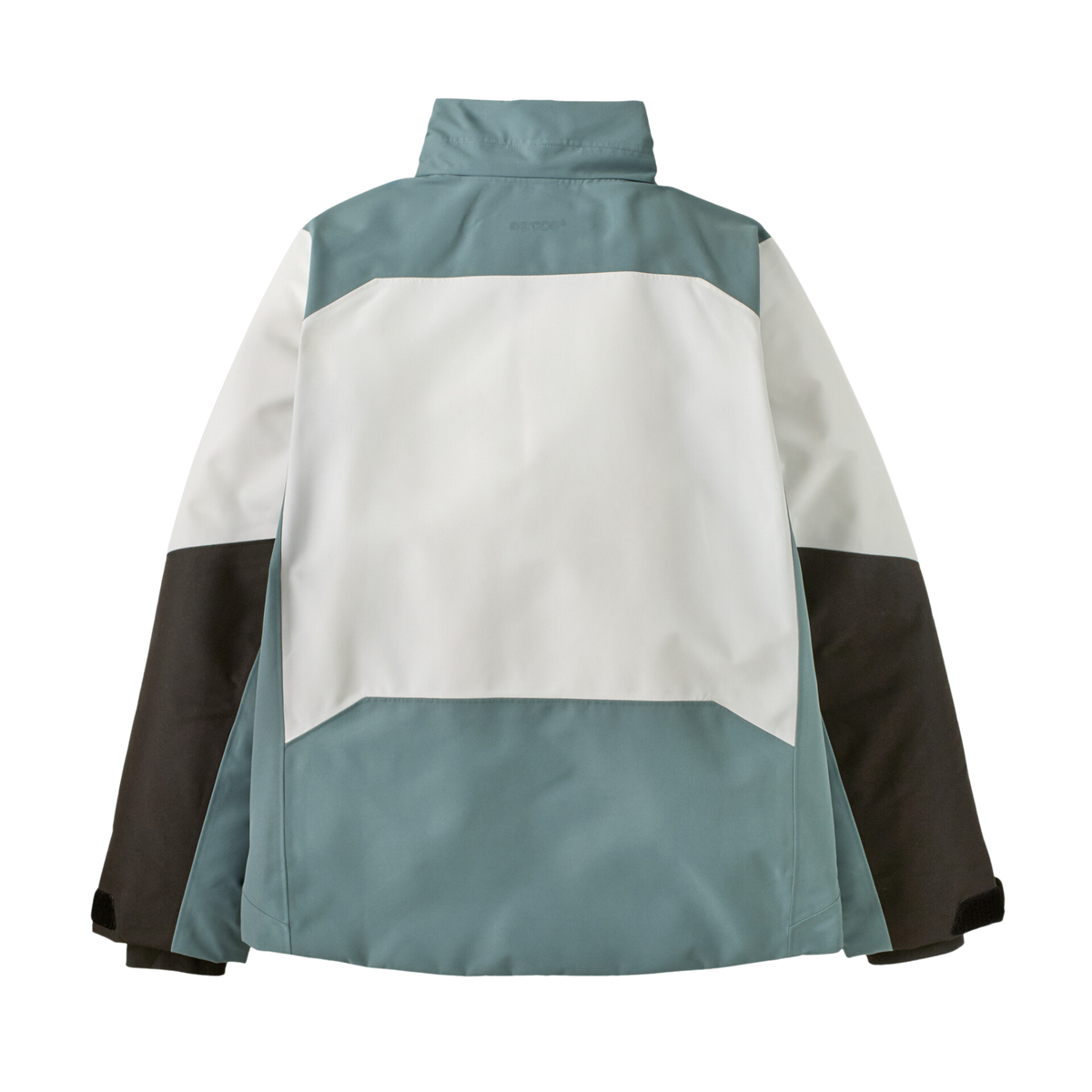 Rear view of Patagonia Kids Powder Town Jacket in Blue Sage with insulated 2-layer recycled polyester shell and slightly dropped tail hem