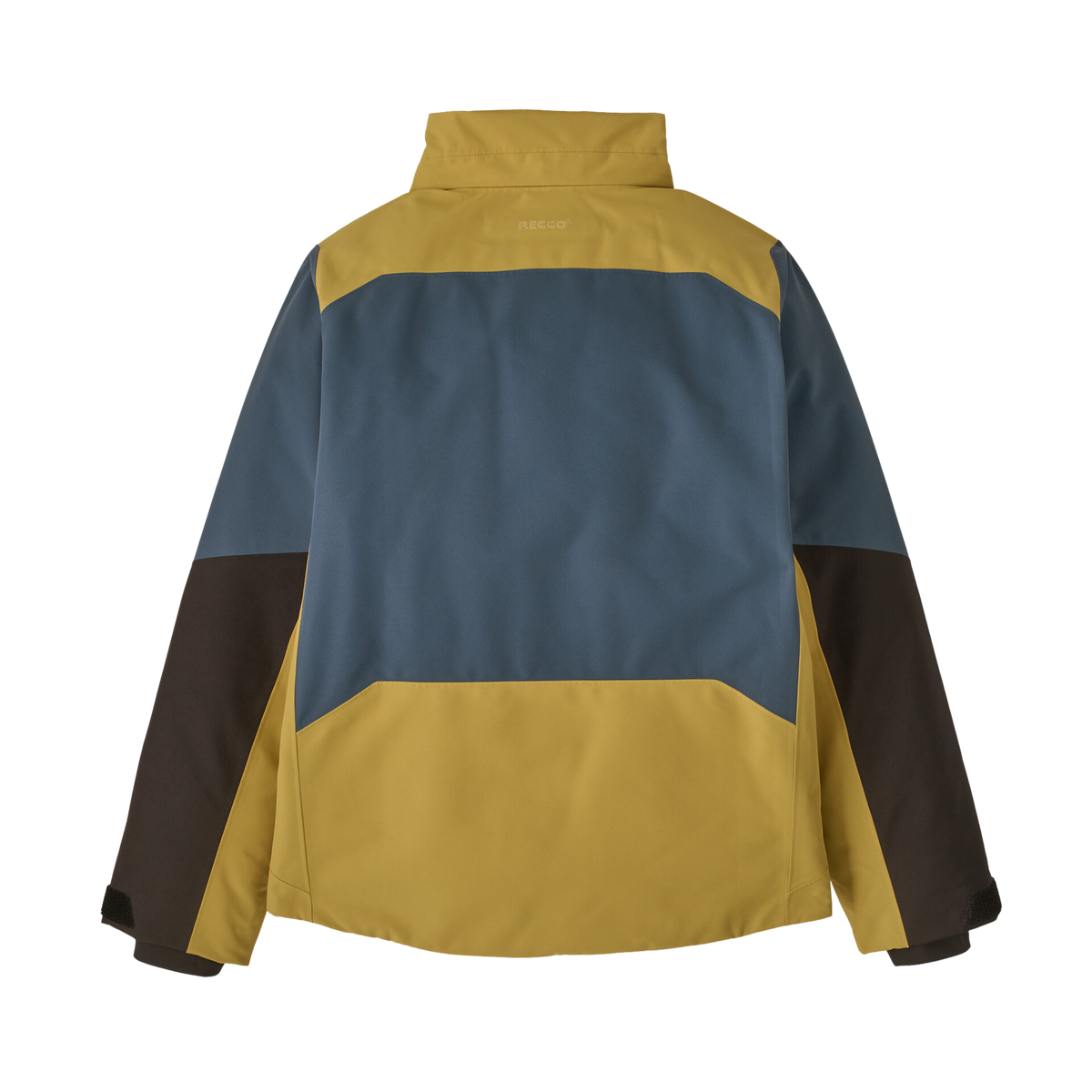 Rear view of Patagonia Kids Powder Town Jacket in Lynx Tan with insulated 2-layer recycled polyester shell and slightly dropped tail hem