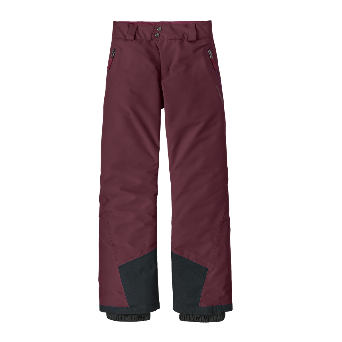 Patagonia Kids Powder Town Pants in Berry Fig with H2No waterproof shell, 100-g Thermogreen insulation, Grow-Fit system and RECCO reflector