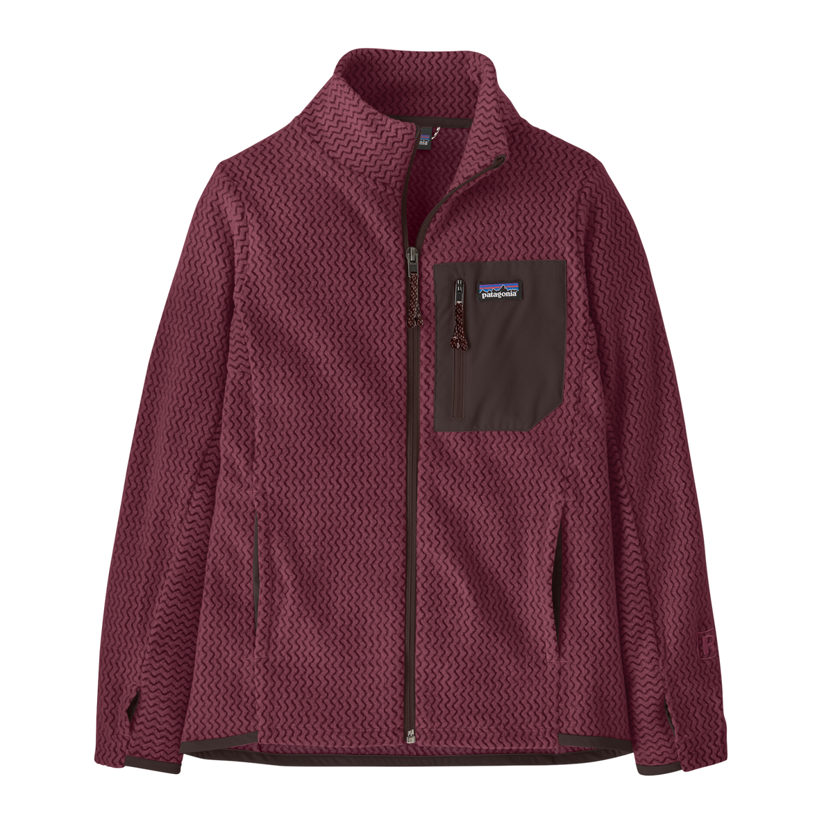 Patagonia Kids R1 Air Full-Zip Jacket in Berry Fig with recycled polyester jacquard fleece, hollow-core yarns and breathable quick-drying performance