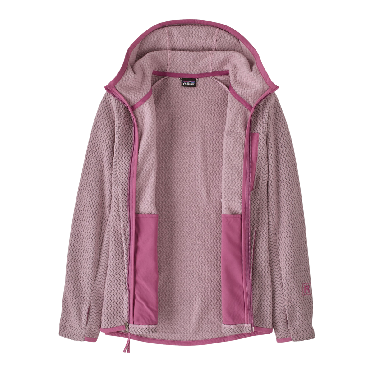 Patagonia Kids R1 Air Full-Zip Hoody recycled polyester jacquard fleece with zigzag texture and hollow-core yarns