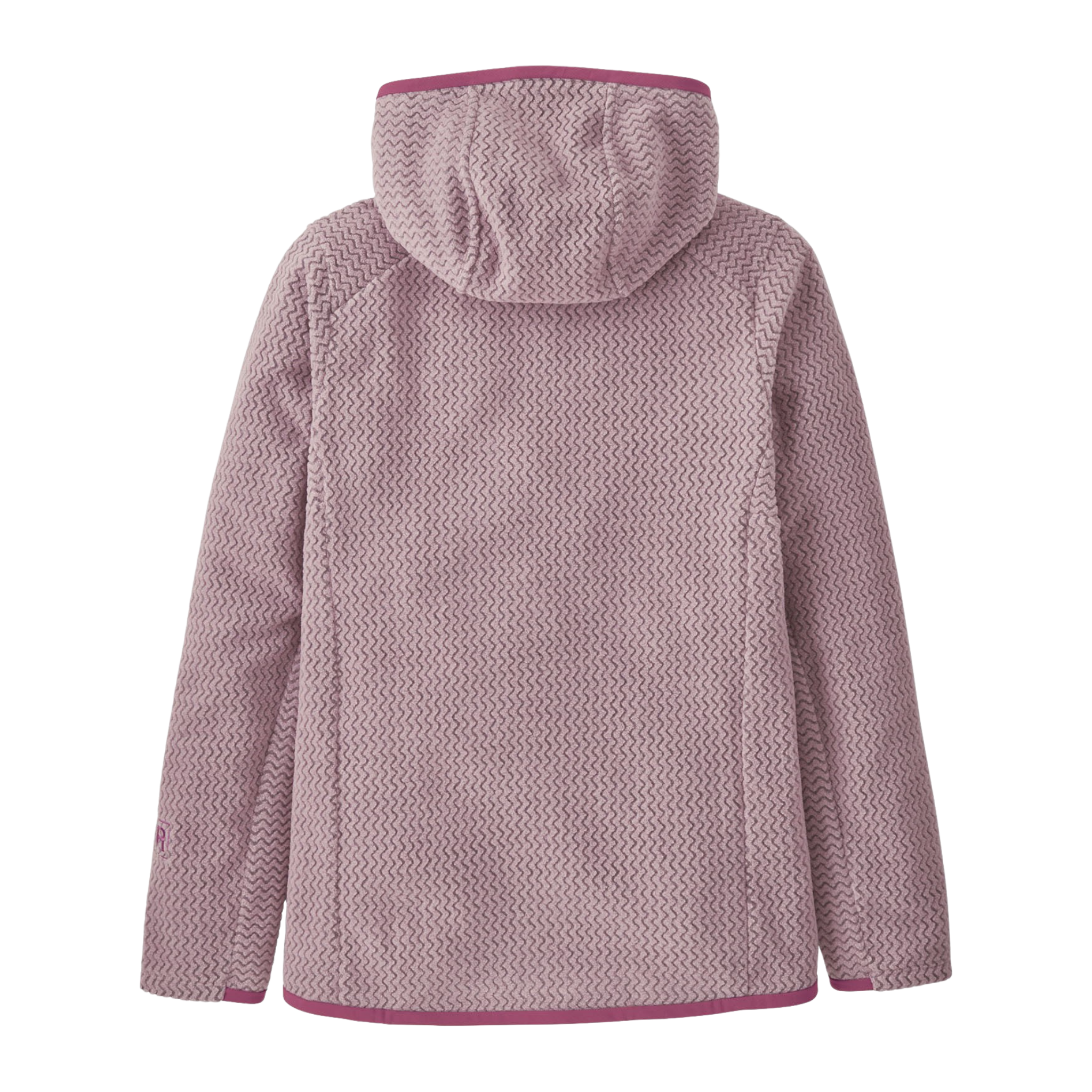 Rear view of Patagonia Kids R1 Air Full-Zip Hoody in Quiet Violet with lightweight quick-drying recycled fleece and close-to-body fit