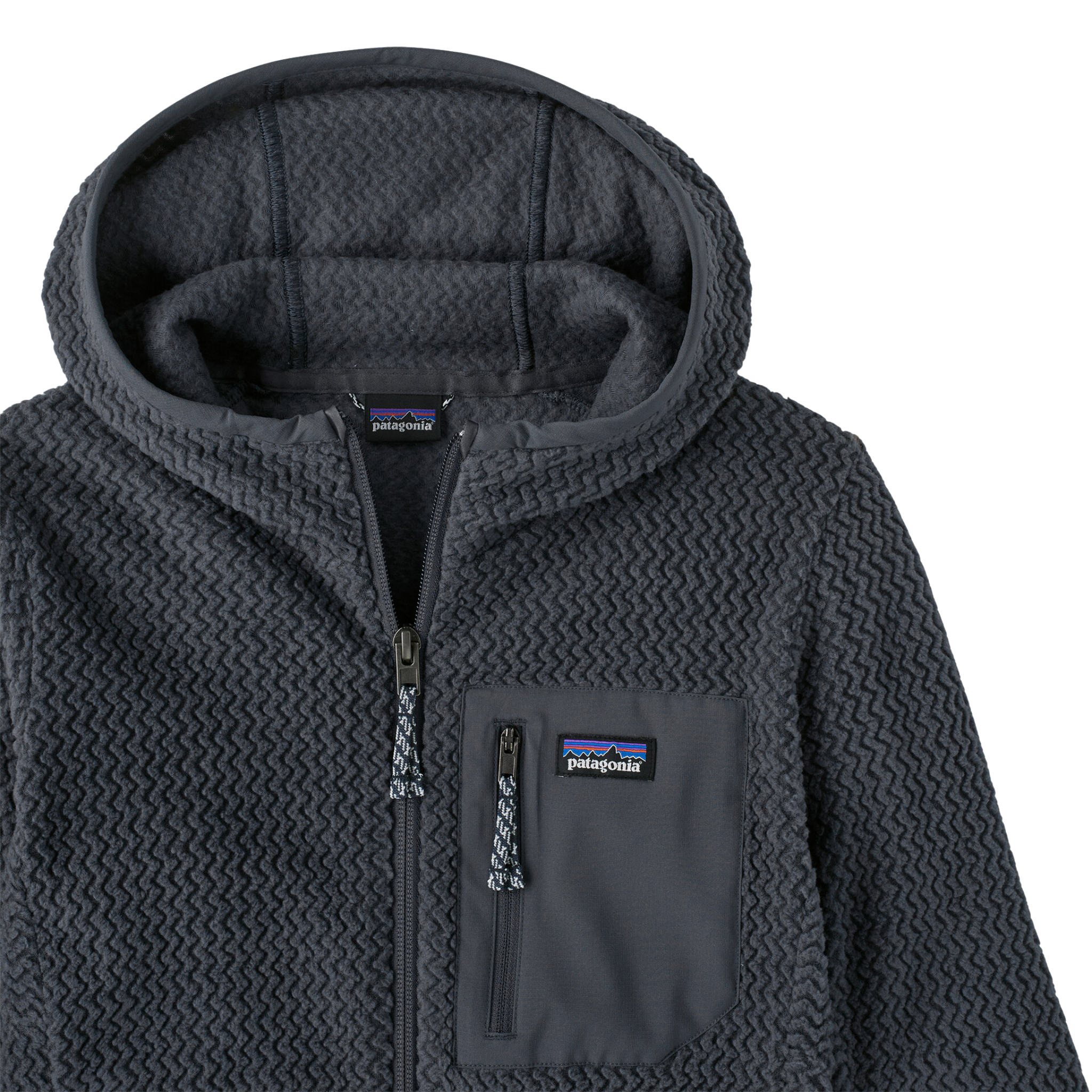 Patagonia Kids R1 Air Full-Zip Hoody secure-fitting three-panel hood with bound opening for comfortable cold-weather coverage