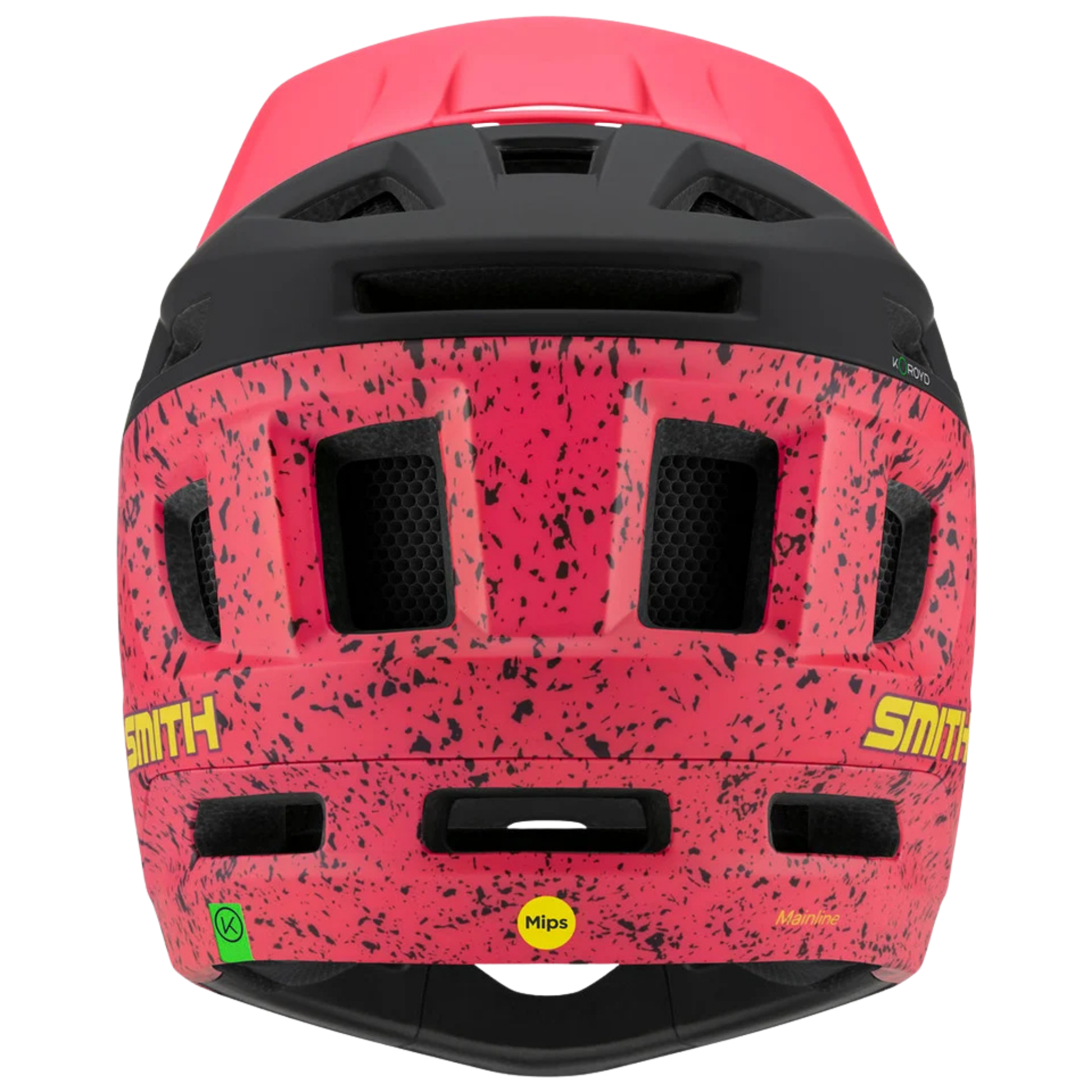 Rear view of Smith Mainline MIPS full face mountain bike helmet in Matte Archive Wild Child with AirEvac ventilation