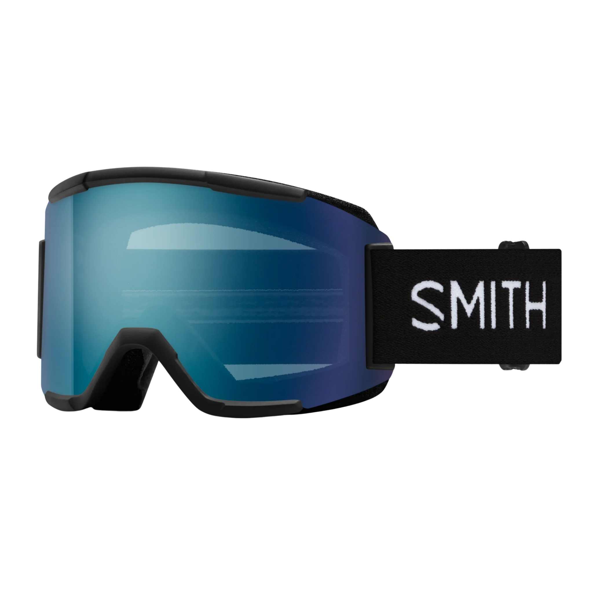 Smith Squad S Low Bridge Fit ChromaPop snow goggles in Black/Blue Mirror, suited for skiing and snowboarding in Whistler