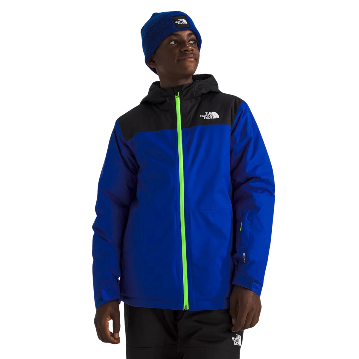 Front view of The North Face Boys Freedom Insulated Jacket in TNF Blue with DryVent 2-layer shell, insulated construction and secure-zip hand pockets