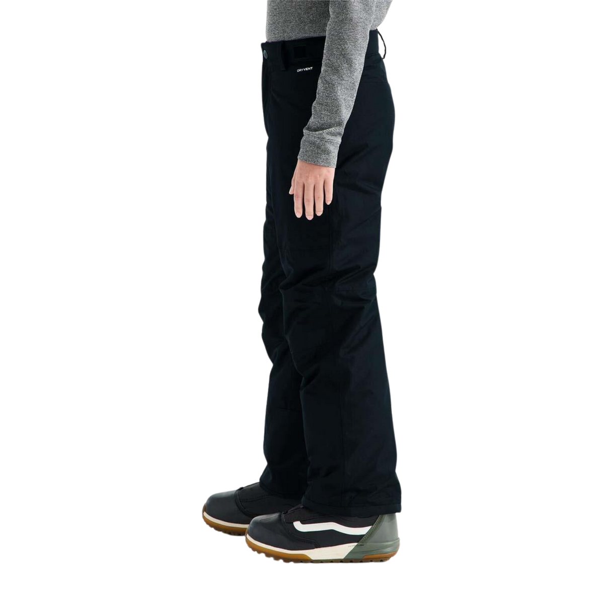 Side view of The North Face Boys Freedom Insulated Pant in Black with HEATSEEKER synthetic insulation, adjustable waist and durable lower-leg construction