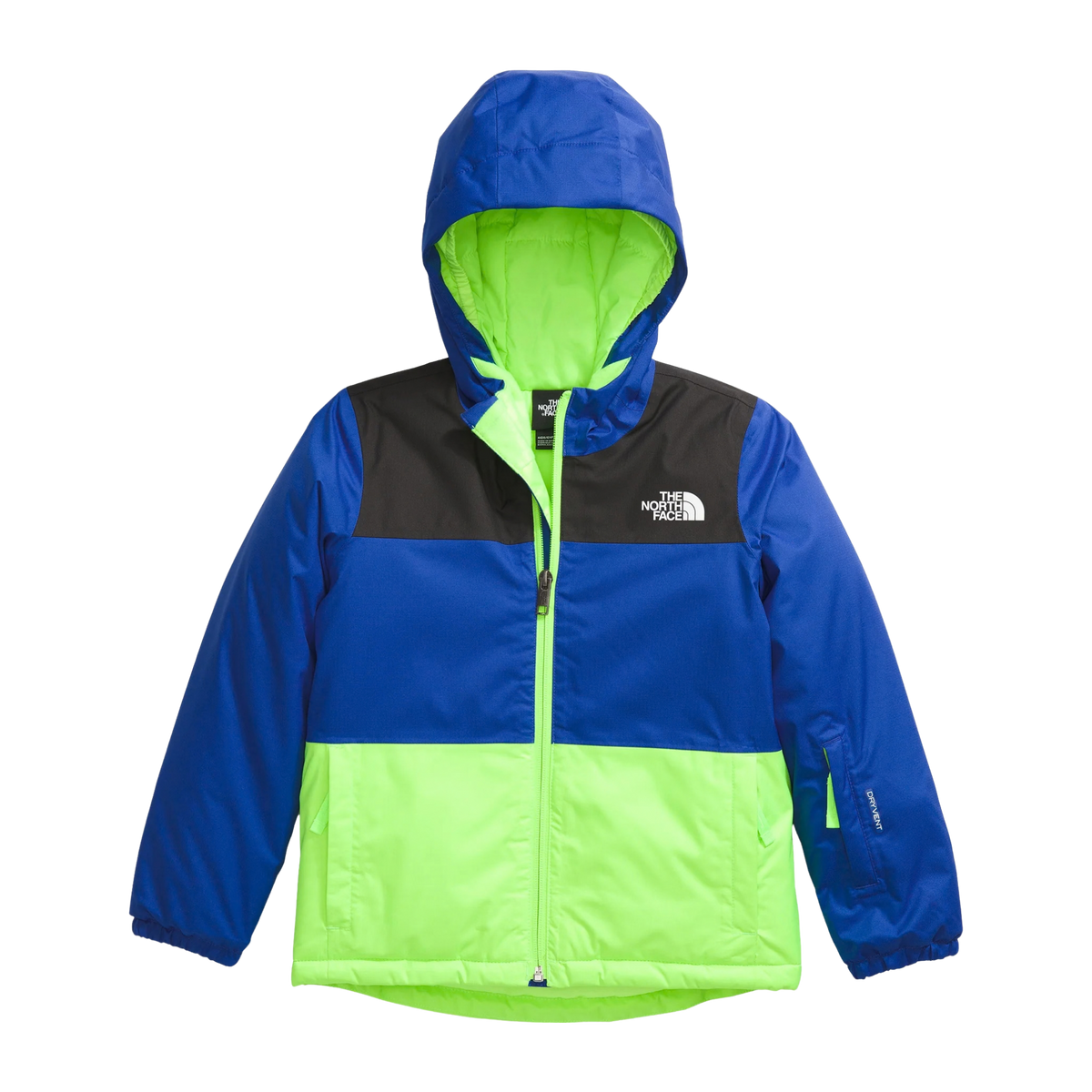 The North Face Kids Freedom Insulated Jacket in TNF Blue with waterproof DryVent 2L shell, Heatseeker Eco insulation, attached hood and powder skirt