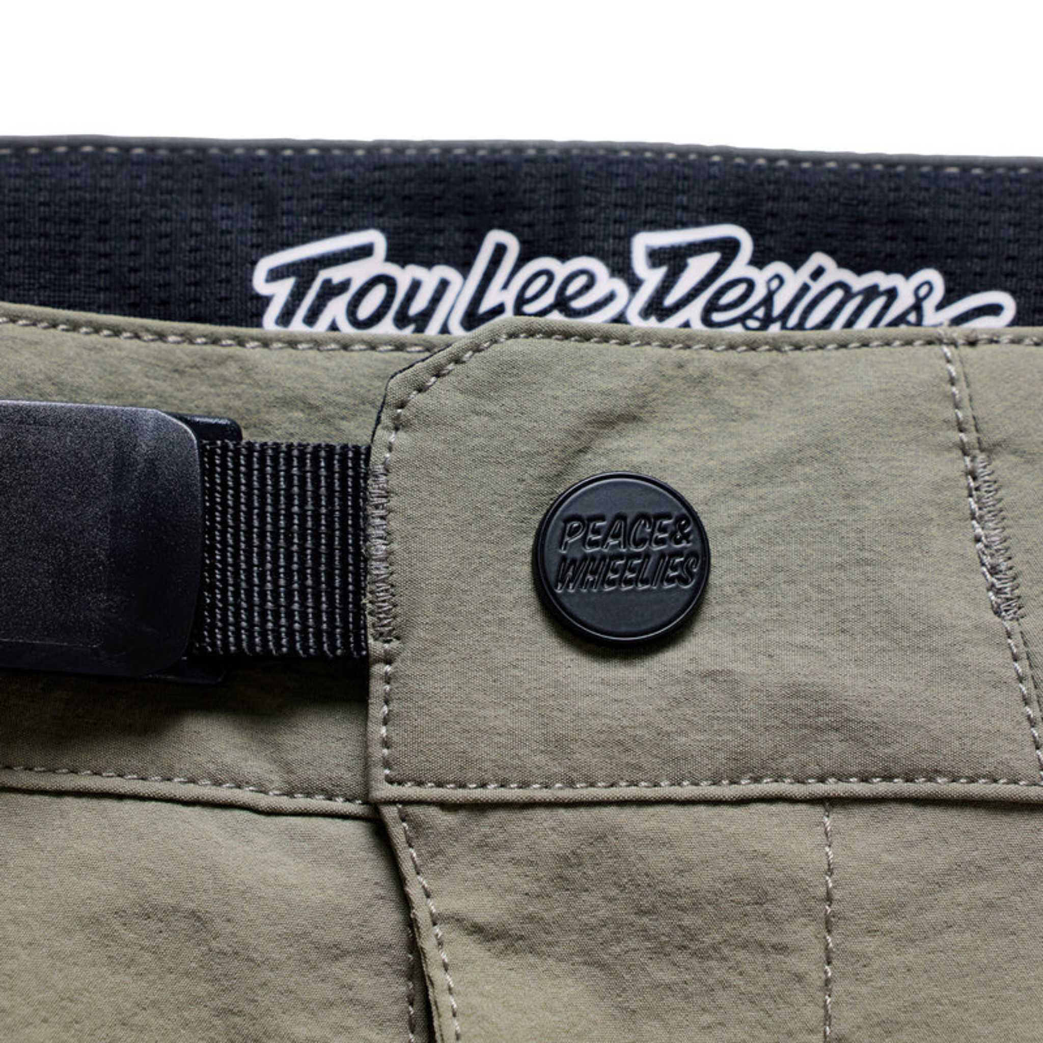 Button Close-up of Troy Lee Designs Skyline Trail Pant Mono Army