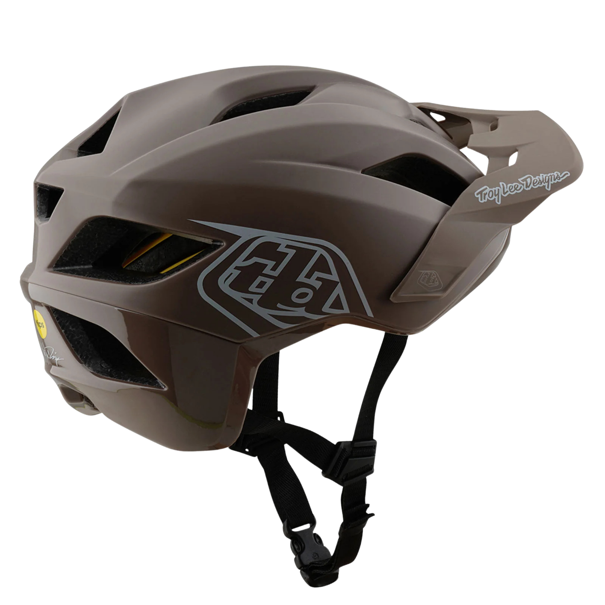 Rear view of Troy Lee Designs Youth Flowline Helmet Orbit showing 360-degree fit system in Caper/Chalk