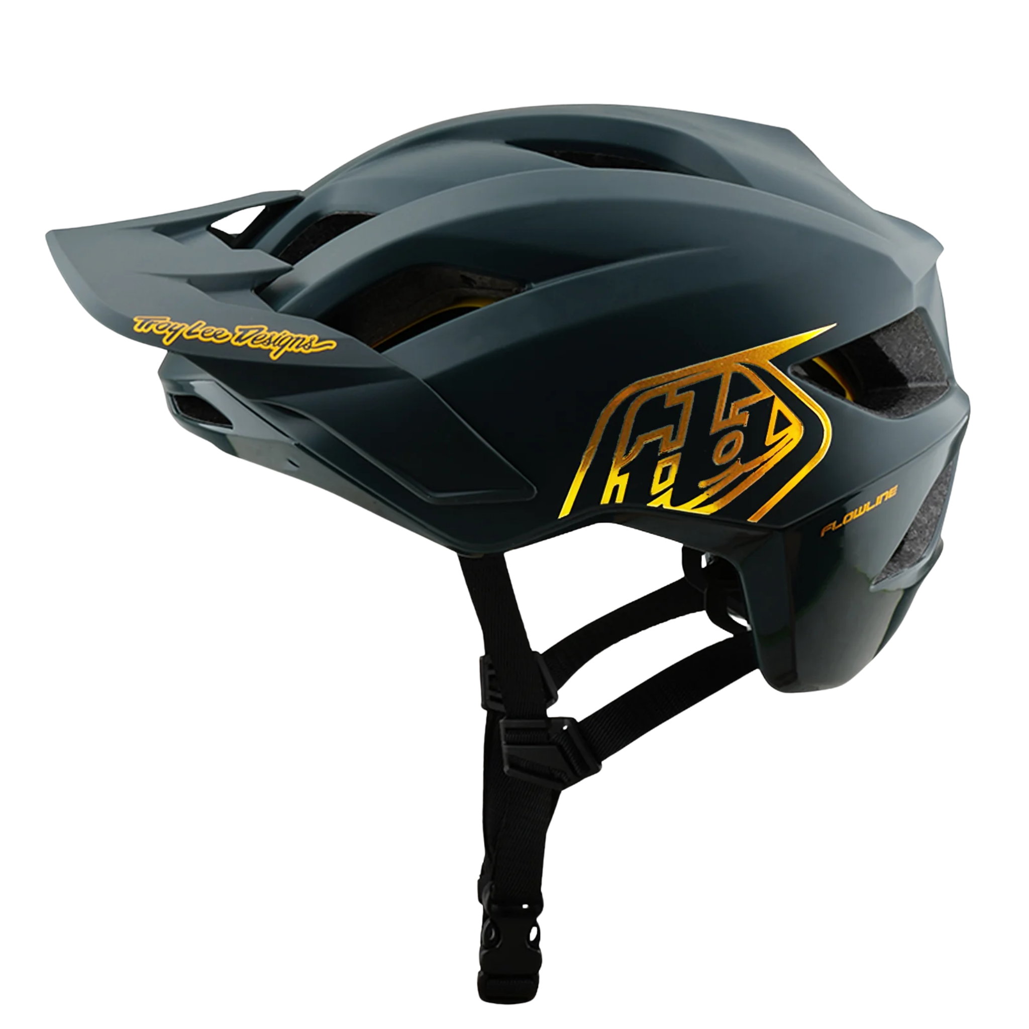 Troy Lee Designs Youth Flowline Helmet Orbit for Whistler Bike Park and kids mountain biking in Orbit gray/gold