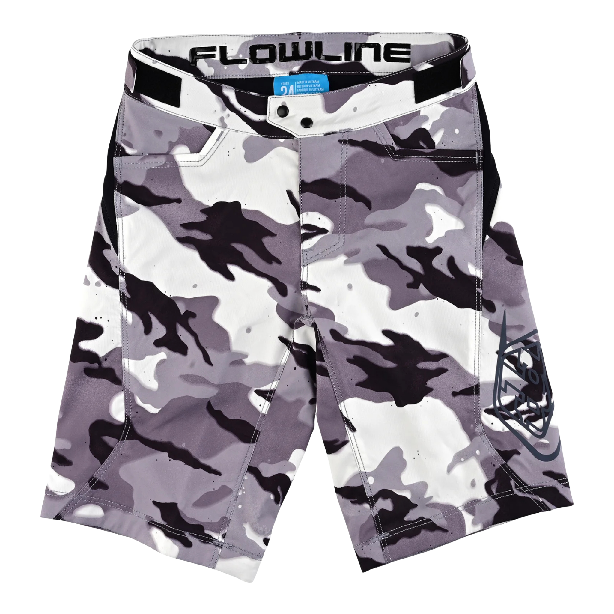 Troy Lee Designs Youth Flowline Short Shell in Spray Camo White for Whistler Bike Park mountain biking