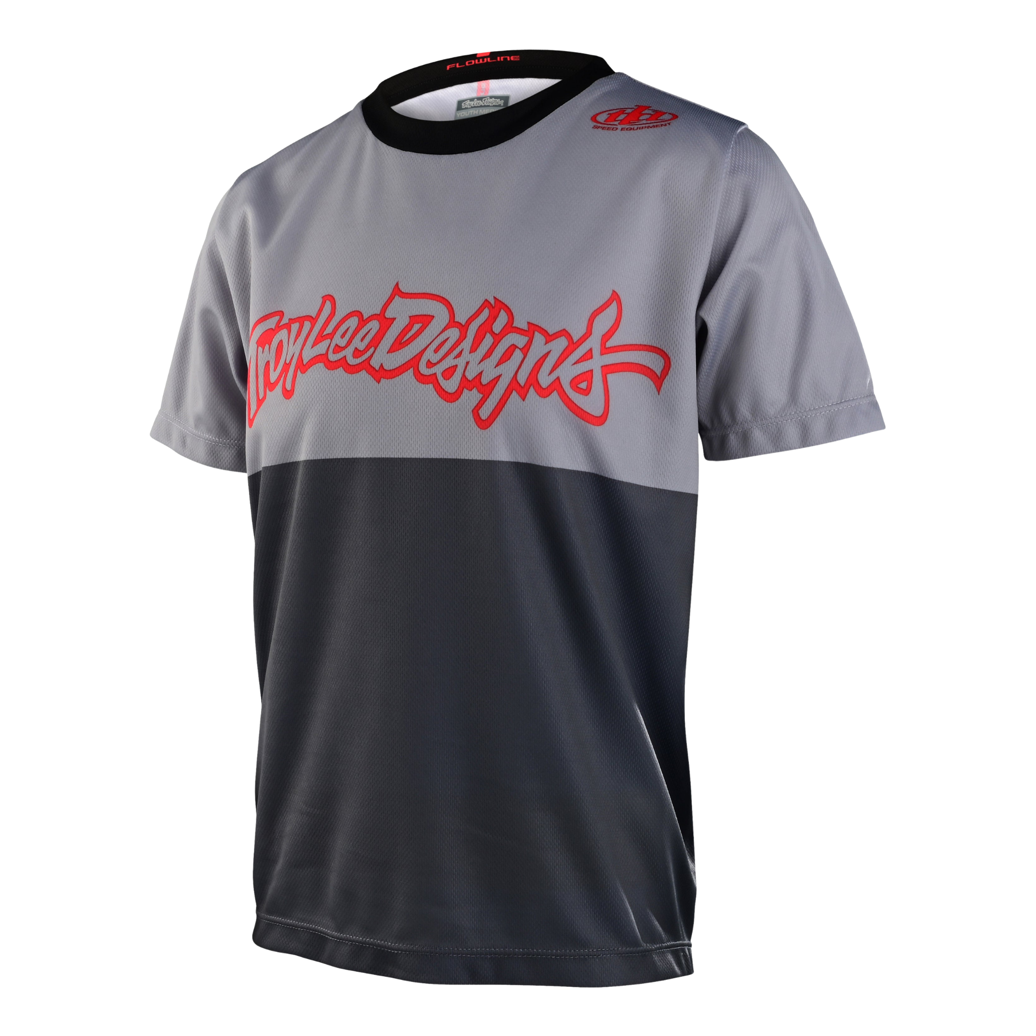 Troy Lee Designs Youth Flowline Short Sleeve Jersey for Whistler Bike Park and kids mountain biking in Scripter Charcoal
