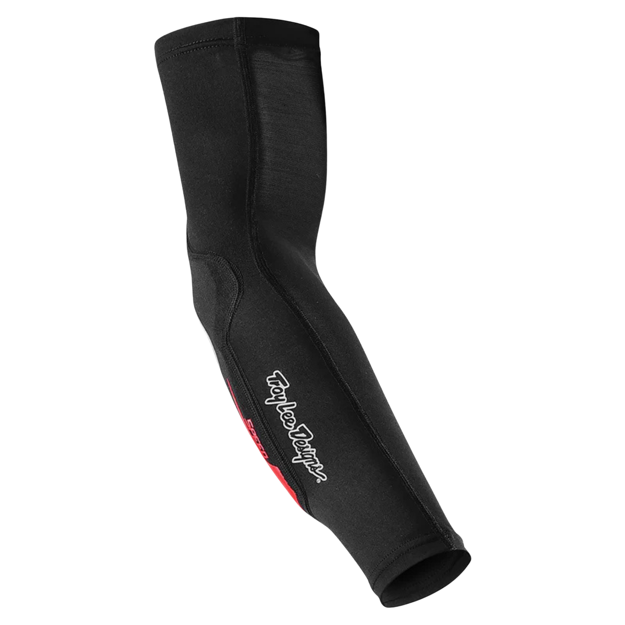 Close-up of the D3O impact protection pad in the Troy Lee Designs Youth Speed Elbow Sleeve in Black